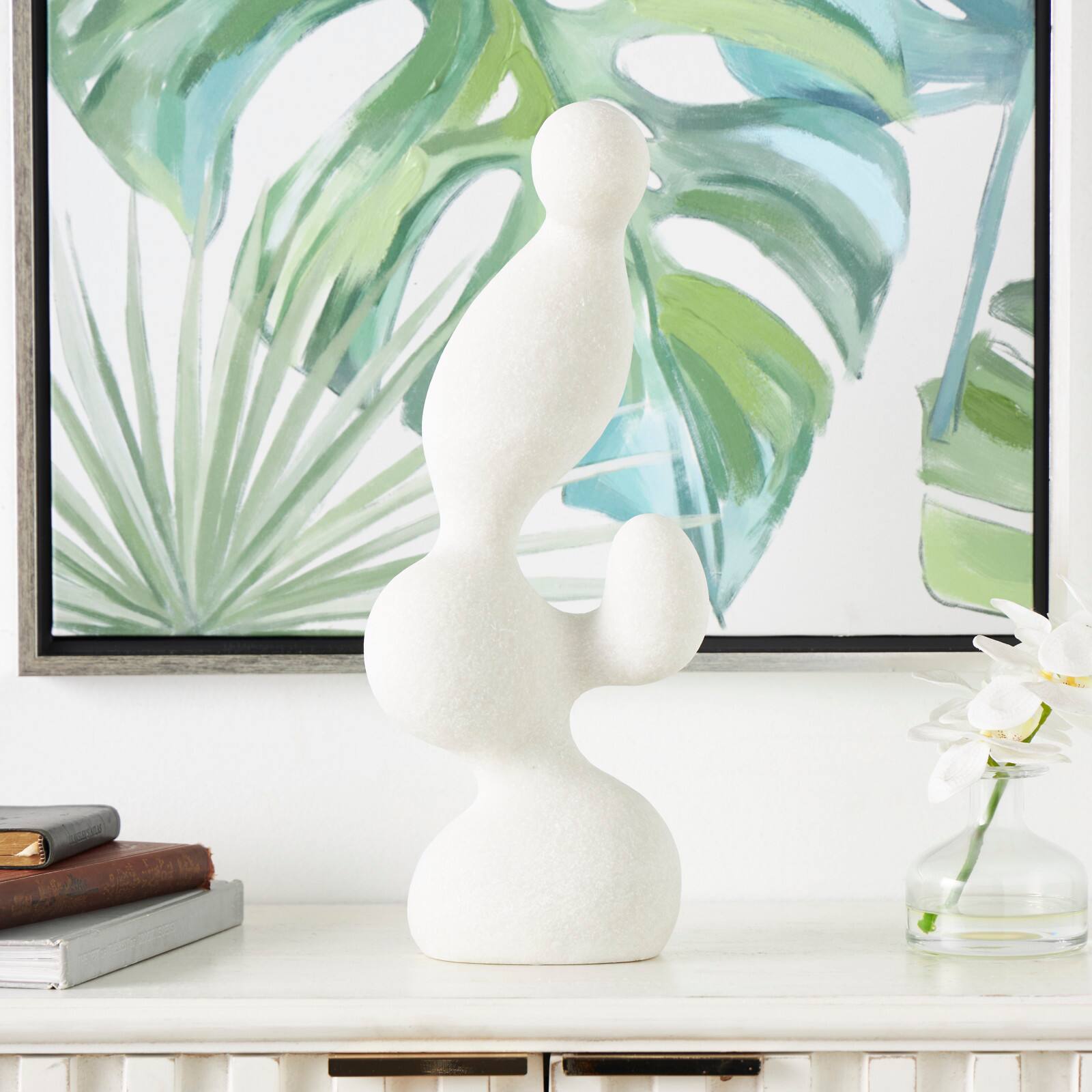 18&#x22; White Polystone Abstract Curved Shaped Sculpture D&#xE9;cor