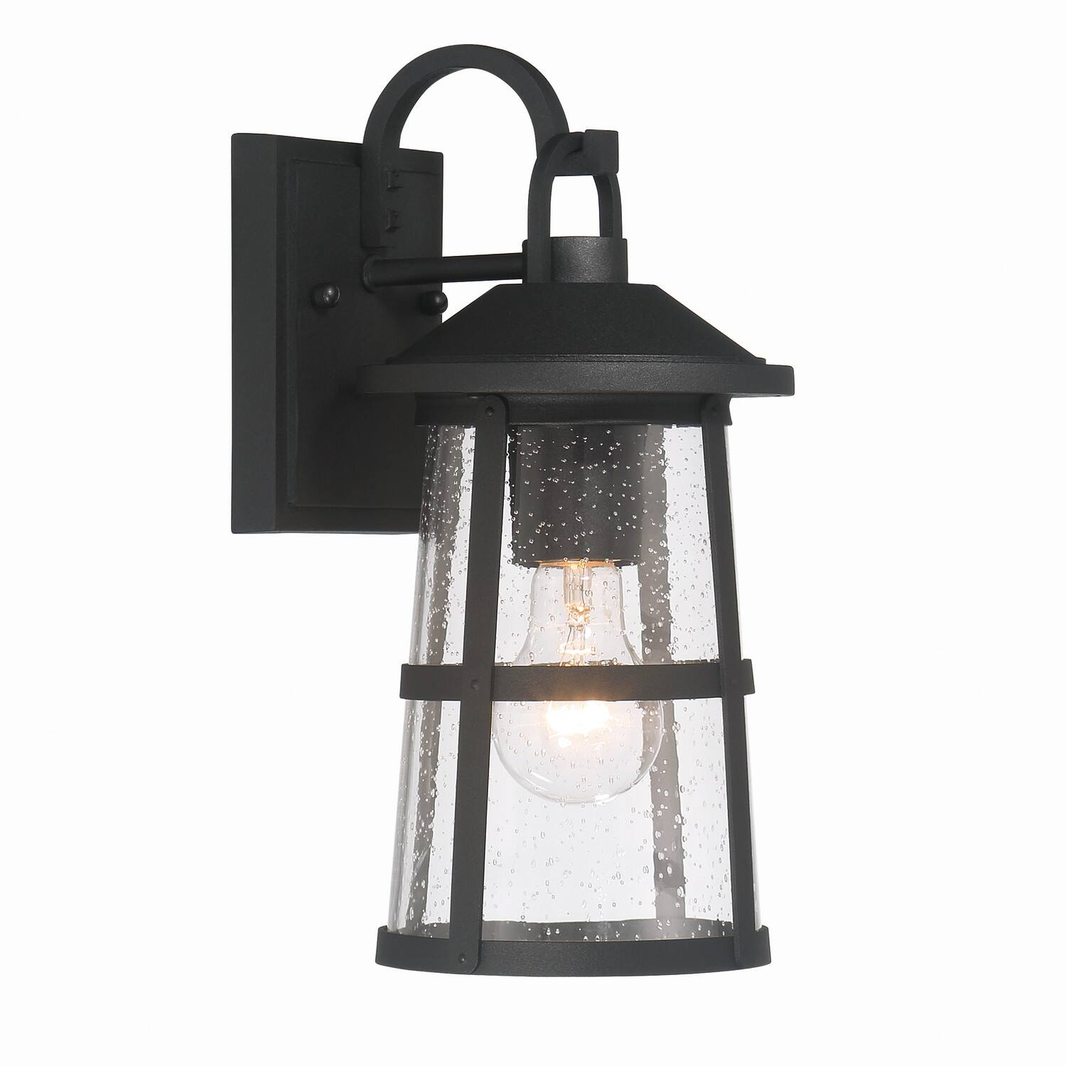 Hello Honey&#xAE; Nantucket Matte Black Coastal Metal &#x26; Glass Wall Mounted Outdoor Lantern Light