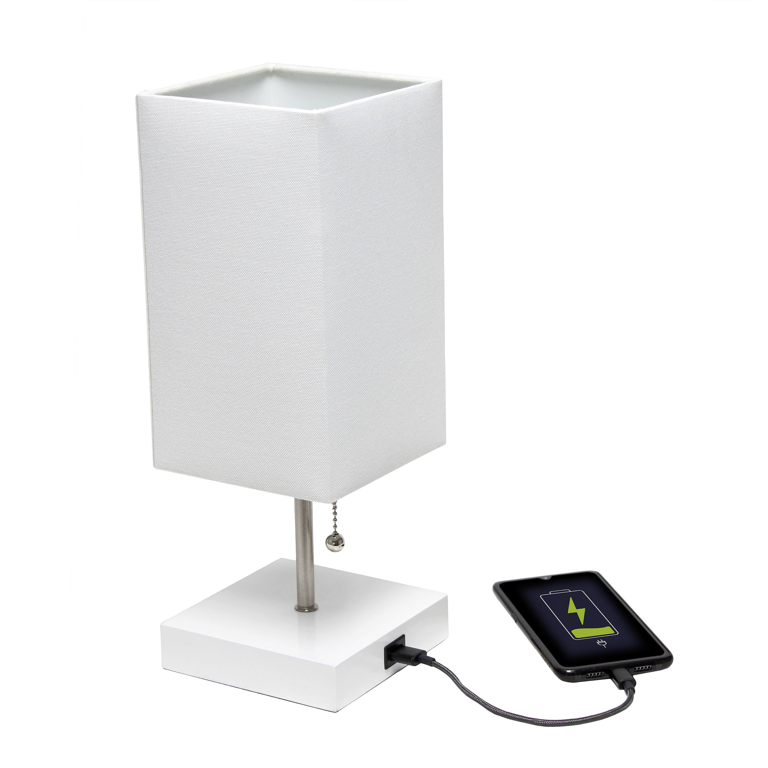 Simple Designs 14.5&#x22; Rectangle Shade White Base Lamp with USB Charging Port