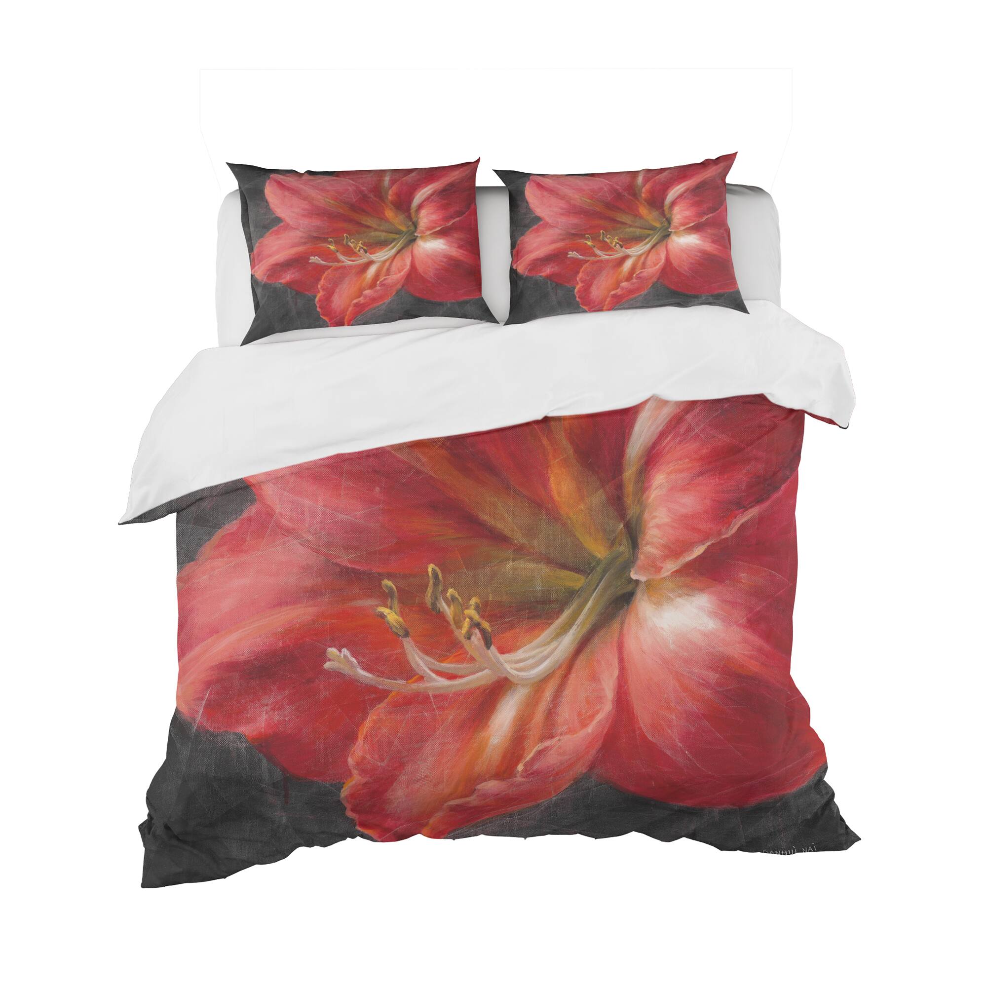 Designart &#x27;Vivid Red Lily III&#x27; Shabby Bedding Set - Duvet Cover &#x26; Shams