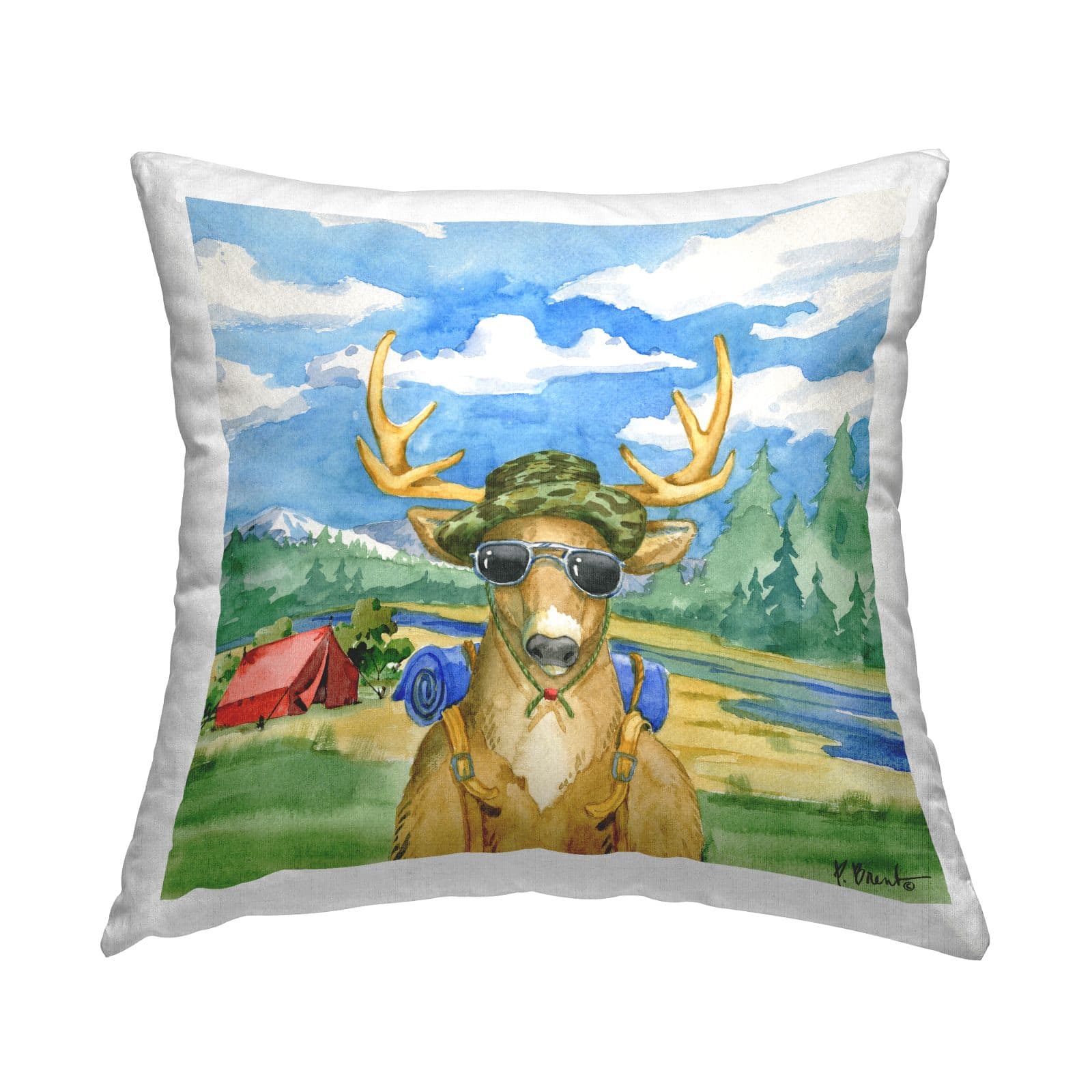 Stupell Industries Camping Gear Deer Nature Pitched Tent Throw Pillow, 18" x 18"