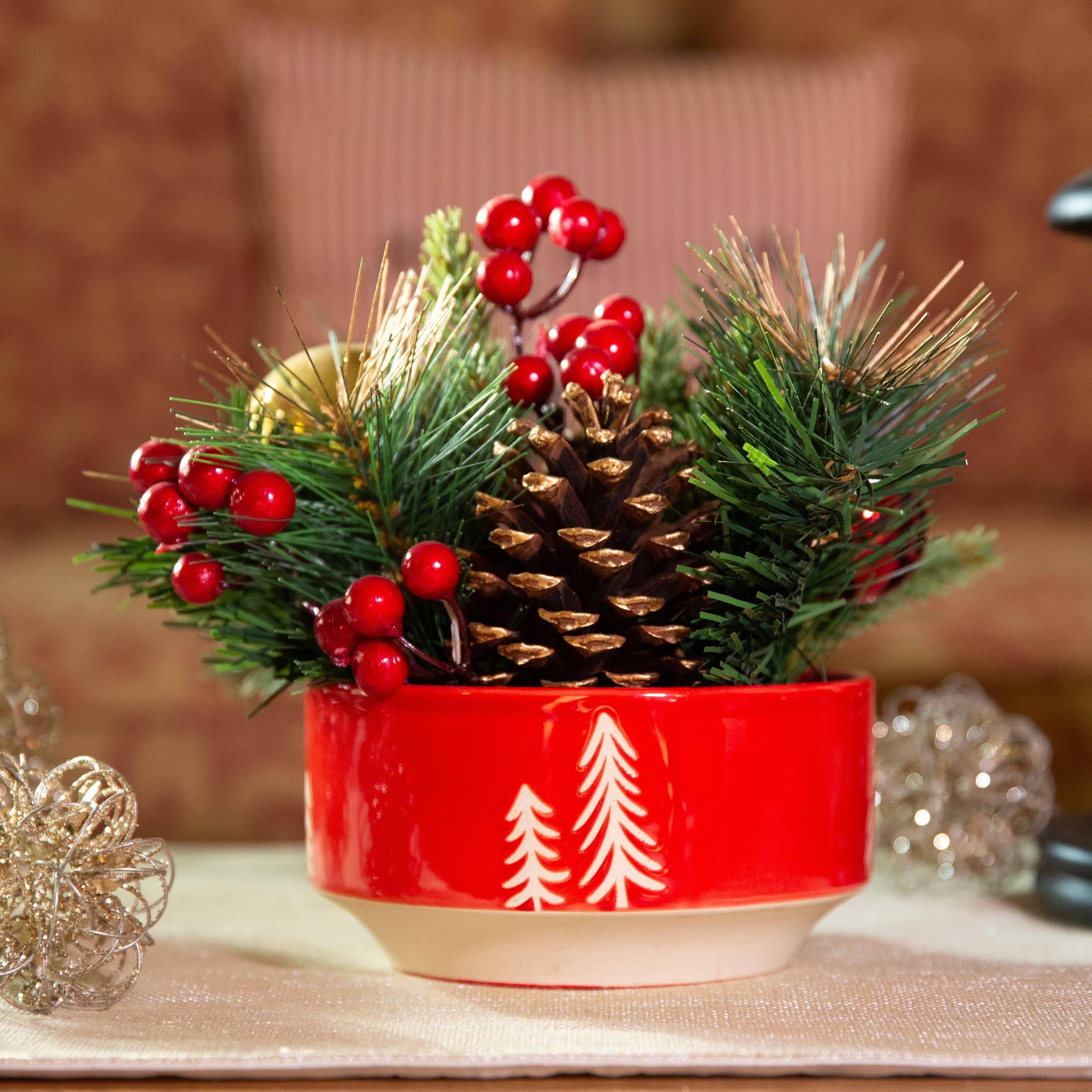 Christmas Mix In 6&#x22; Ceramic Reverse Tree Pot