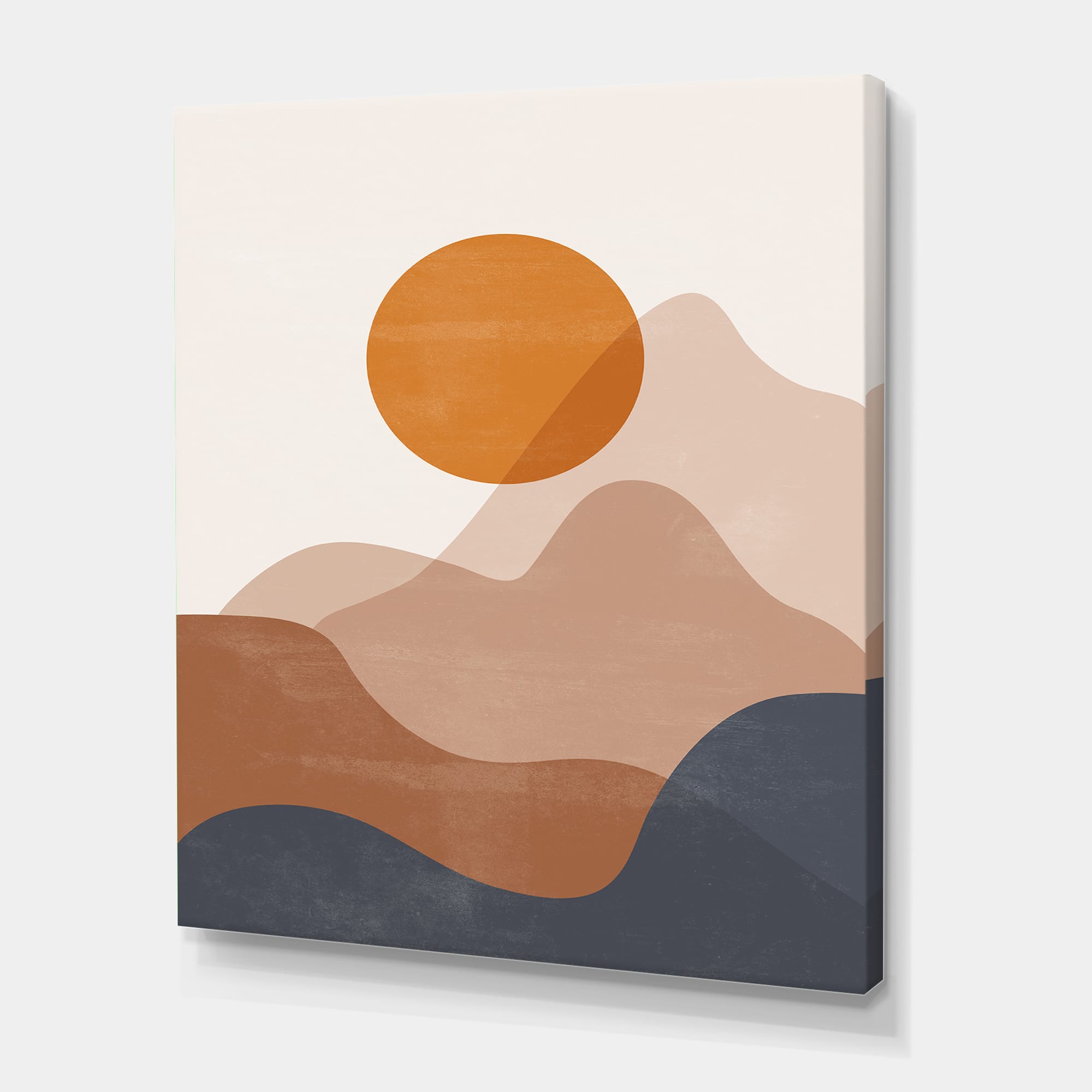 Designart - Abstract Red Moon In Earth Toned Mountains II - Modern Canvas Wall Art Print