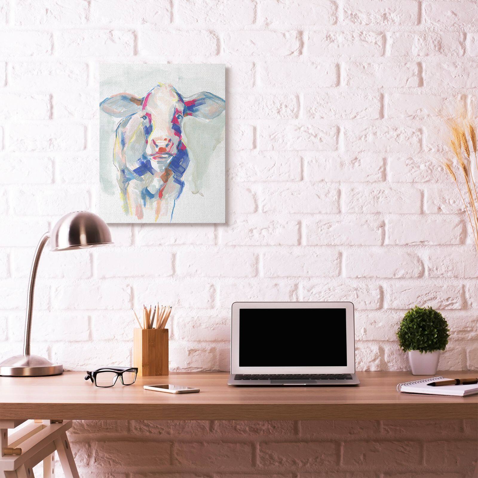 Stupell Industries Colorful Cow Canvas Wall Art