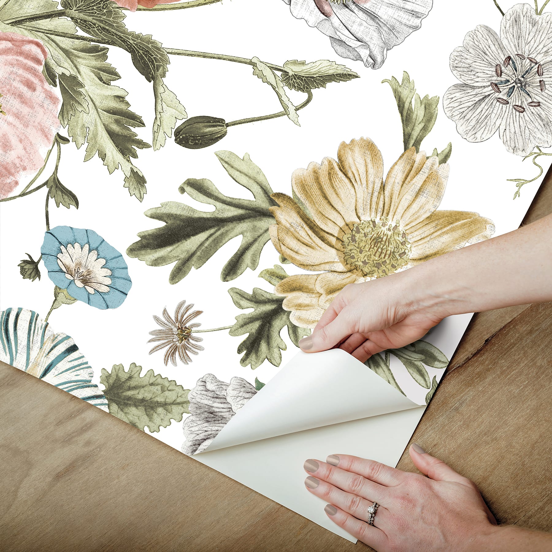 RoomMates Pink/Green Vintage Poppy Peel & Stick Wallpaper