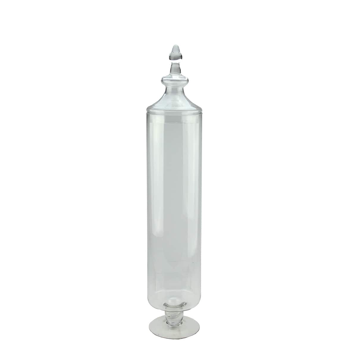 29&#x22; Clear Transparent Glass Cylindrical Jar with Finial Topped Lid