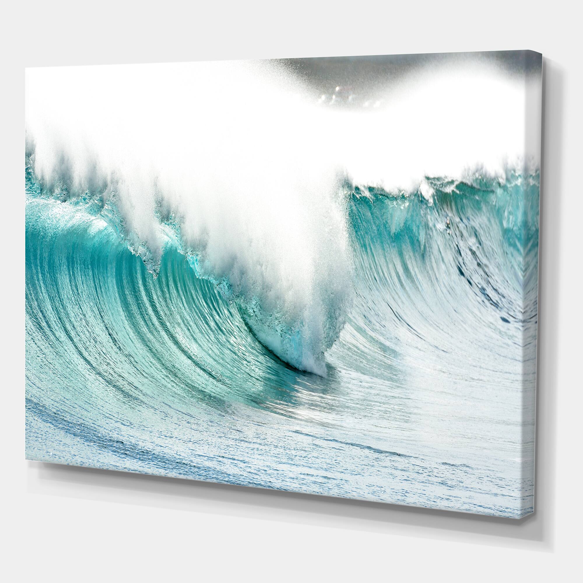 Designart - Massive Blue Waves Breaking Beach - Seashore Canvas Art Print