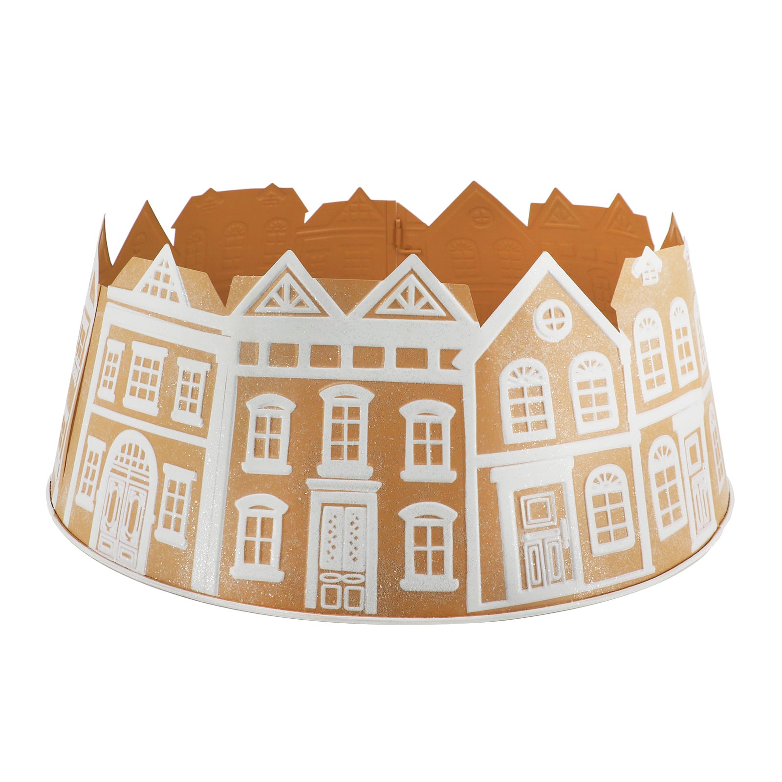 26.75&#x22; Brown &#x26; White Metal Gingerbread Village Tree Collar by Ashland&#xAE;