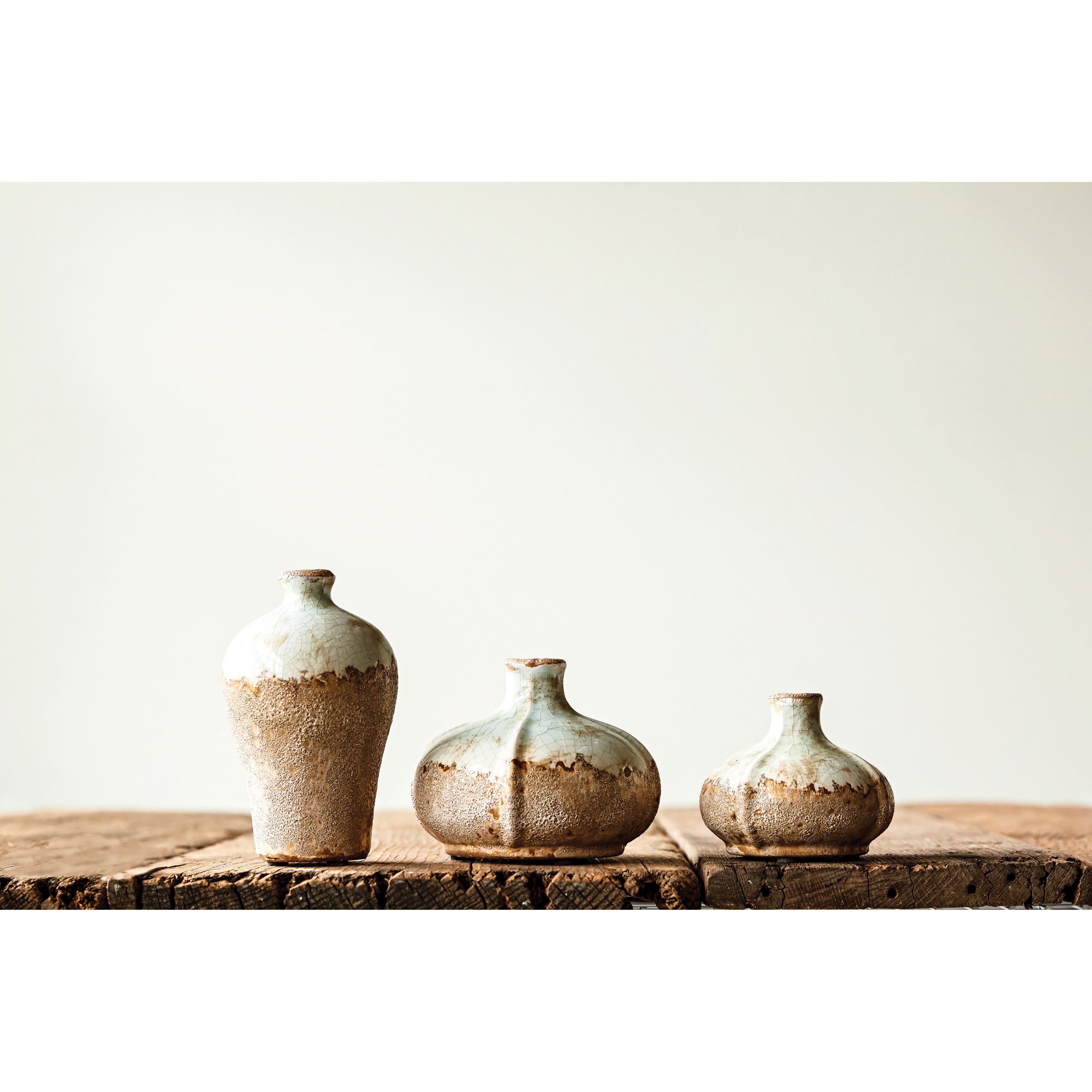 Hello Honey® Distressed Finish Brown & White Terracotta Vase Set