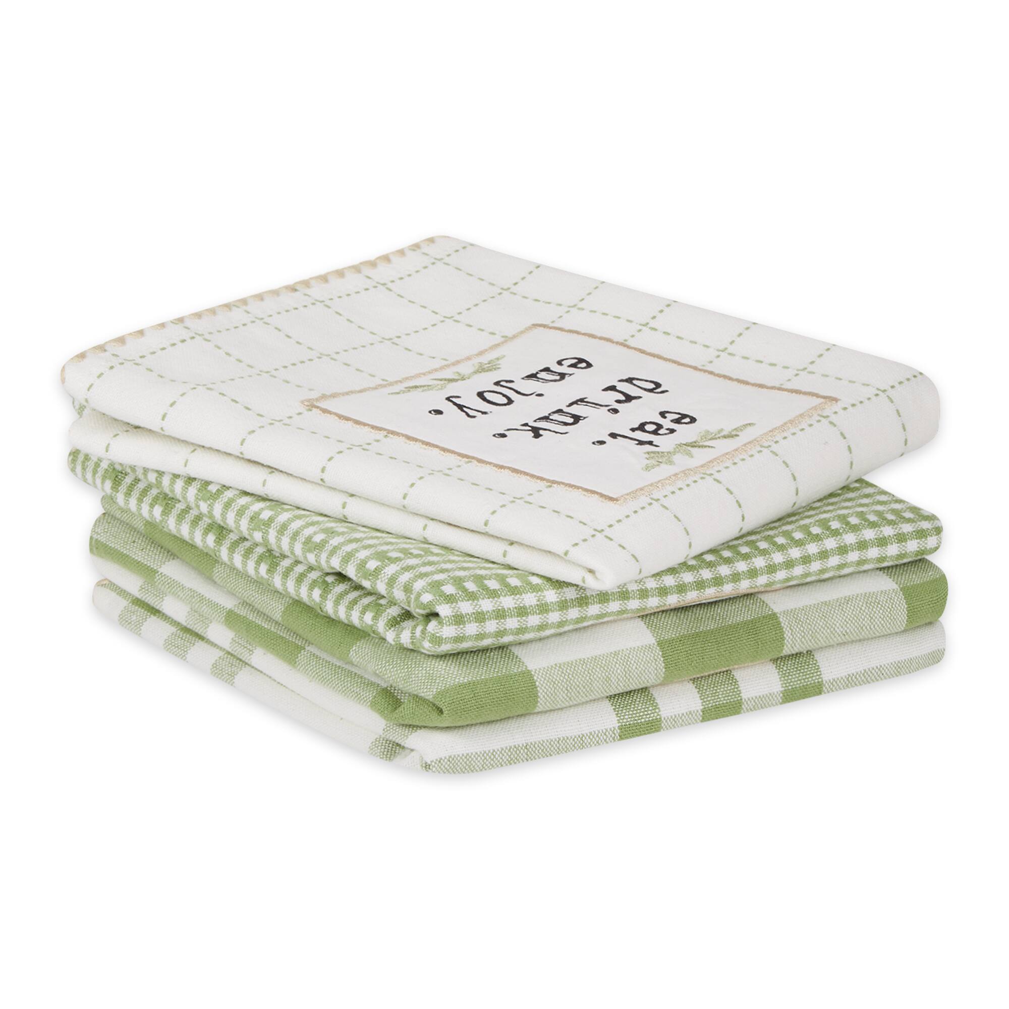 Antique Green Farm To Table Embellished Dishtowel (Set of 4)