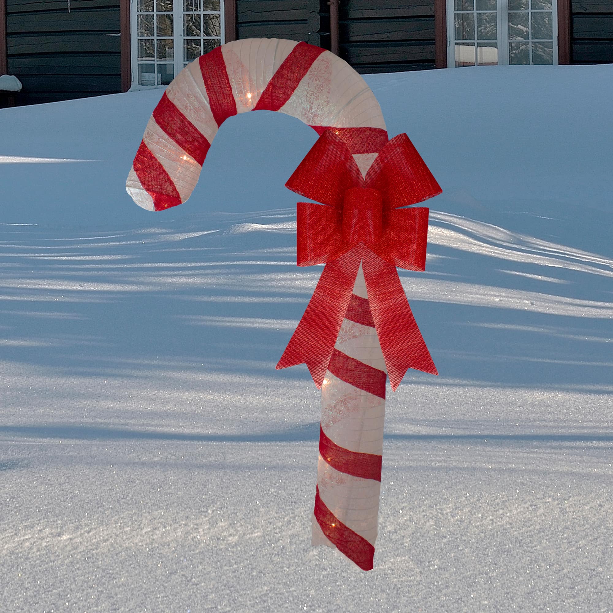 Pre-Lit Striped Candy Cane with Bow Christmas Outdoor Commercial Decoration - 8&#x27;