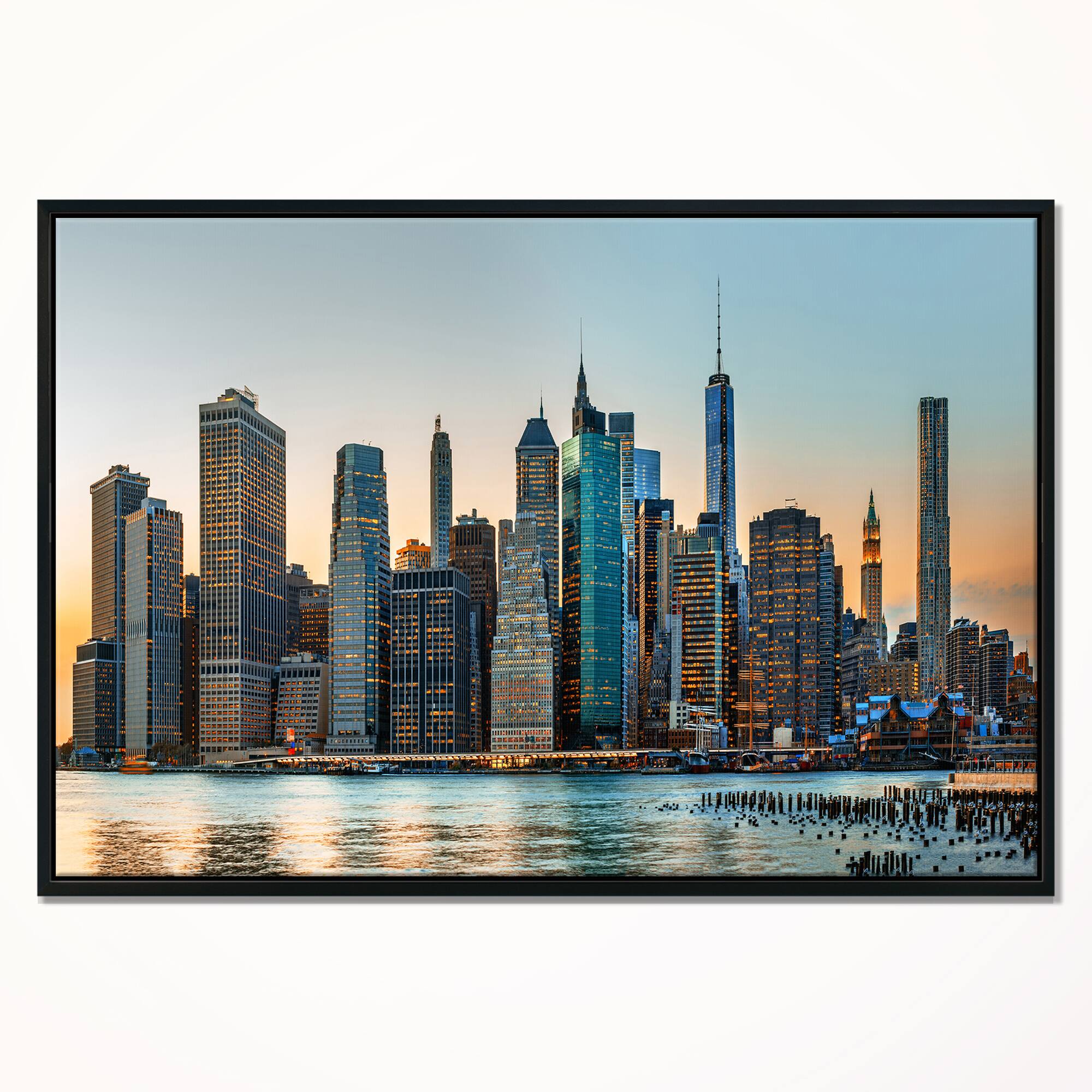 Designart - New York City Skyline - Photography Framed Canvas Art Print