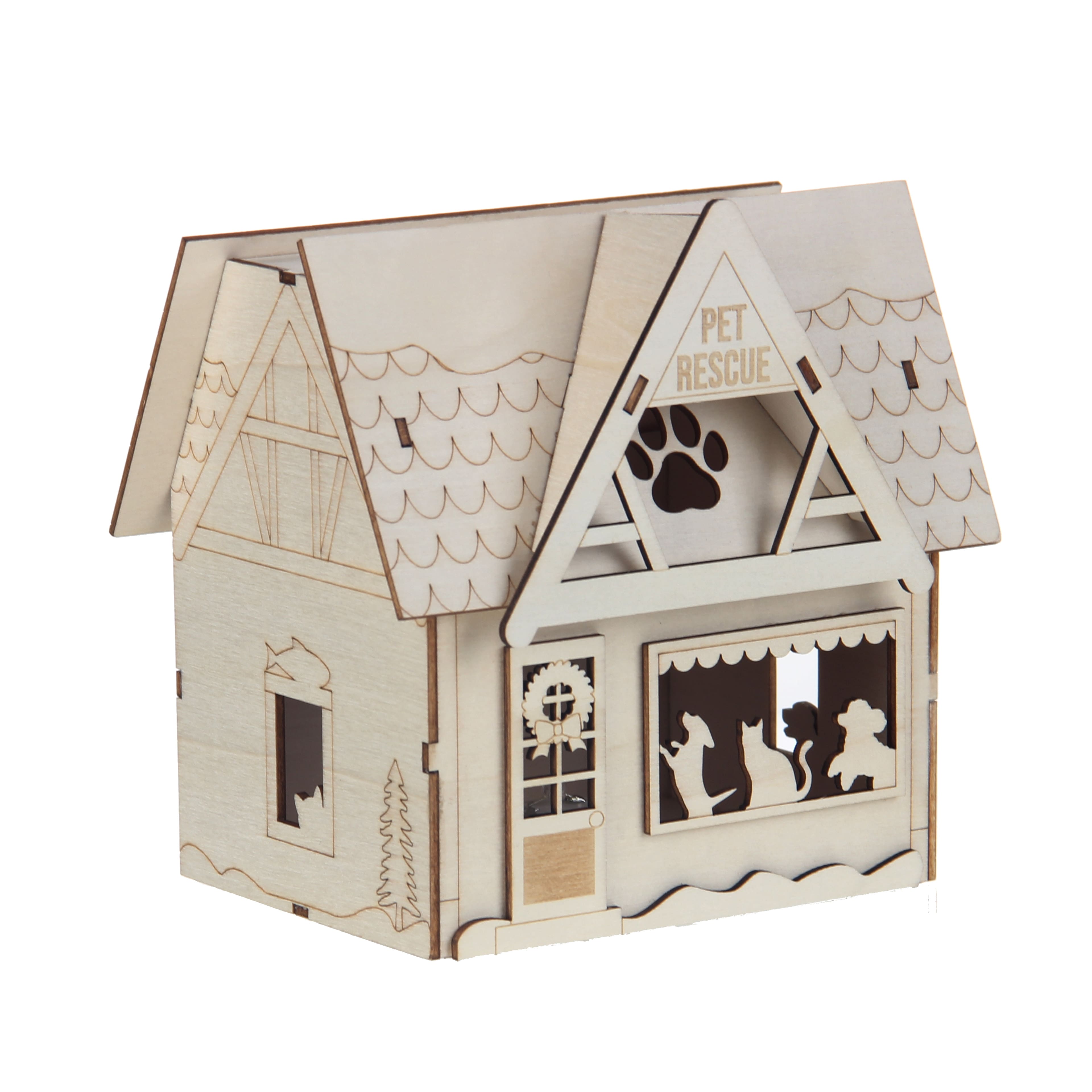 6&#x22; Unfinished Village Pet Rescue DIY LED Wood D&#xE9;cor by Make Market&#xAE;