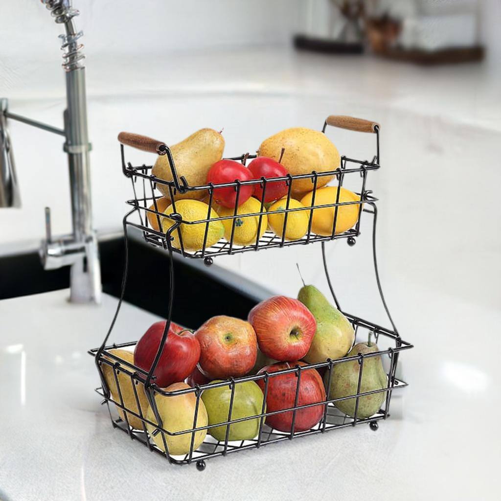 NEX™ 13" Black 2-Tier Countertop Fruit & Vegetable Storage Basket