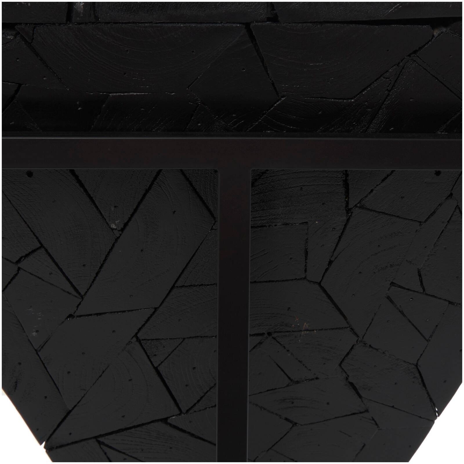 22" Black Teak Wood Geometric Handmade Inverted Pyramid Accent Table with Black Metal Base