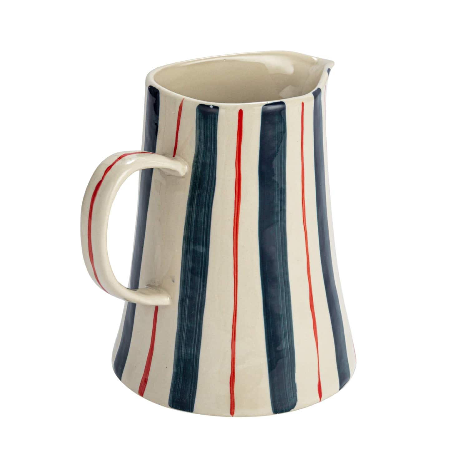 8&#x22; Hand-Painted Wax Relief Multicolor Striped Stoneware Pitcher