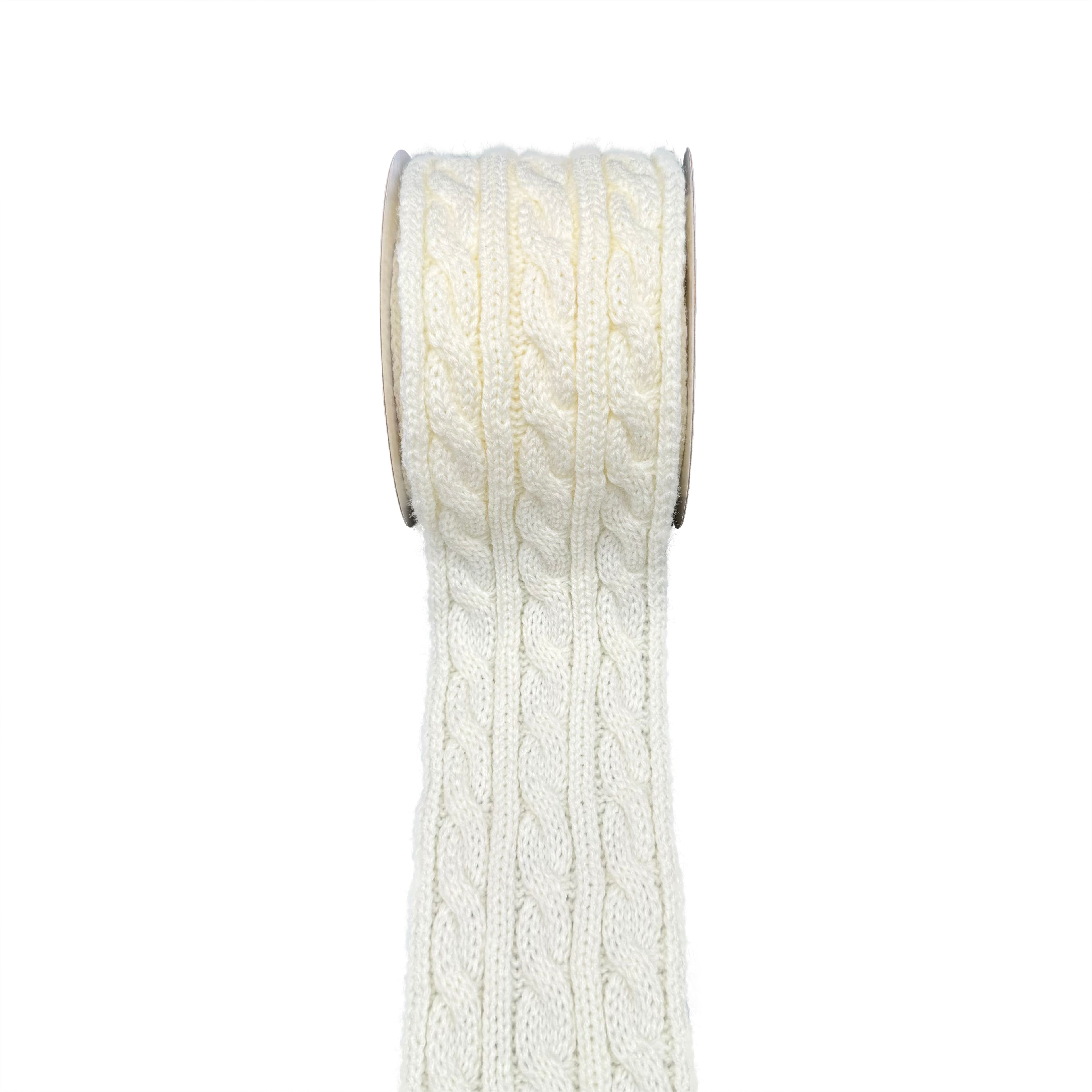 3.5&#x22; x 9ft. White Cable Knit Ribbon by Celebrate It&#xAE; Christmas