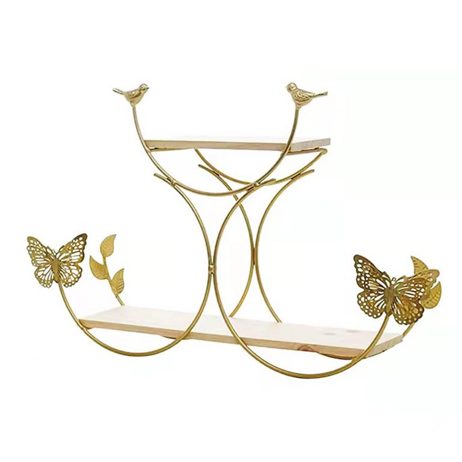 NEX&#x2122; Gold Iron Butterfly Models 2-Tier Floating Wall Shelf