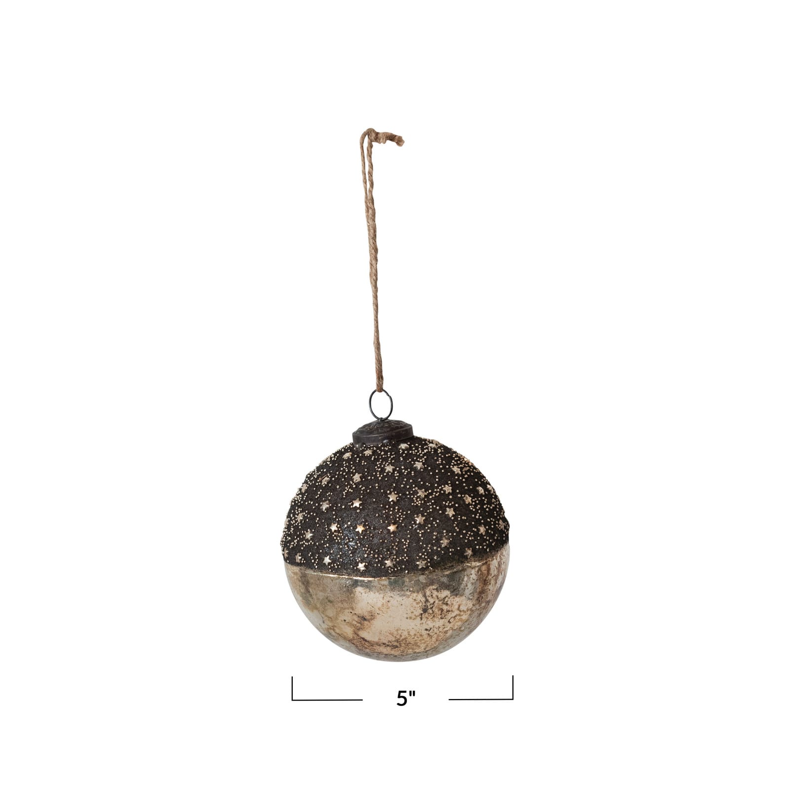 Hello Honey® 5" Starry Bronze & Dipped Silver Mercury Glass Ball Ornament