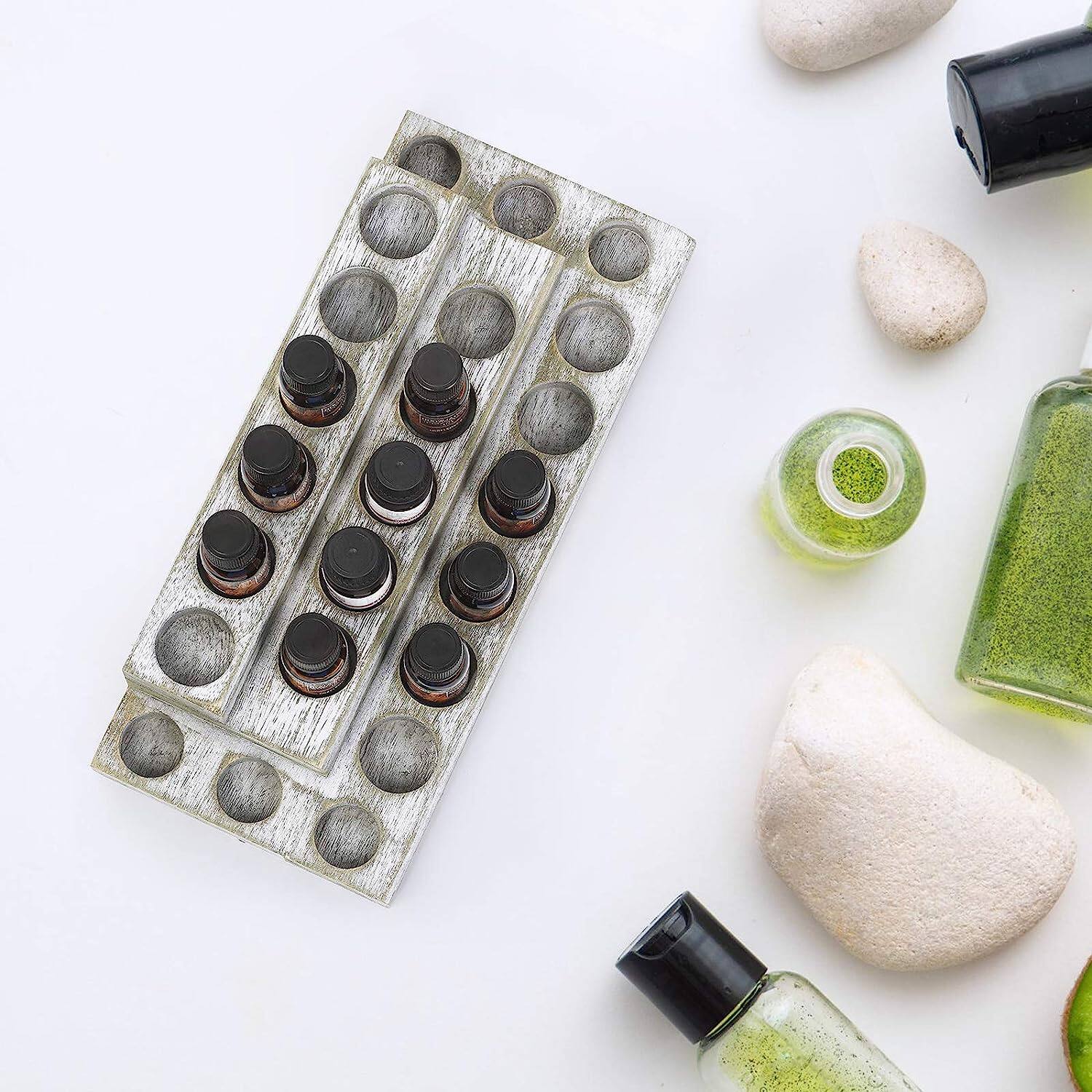 NEX™ 4-Tier Whitewash Essential Oils Storage Rack for 3mL to 20mL Bottles