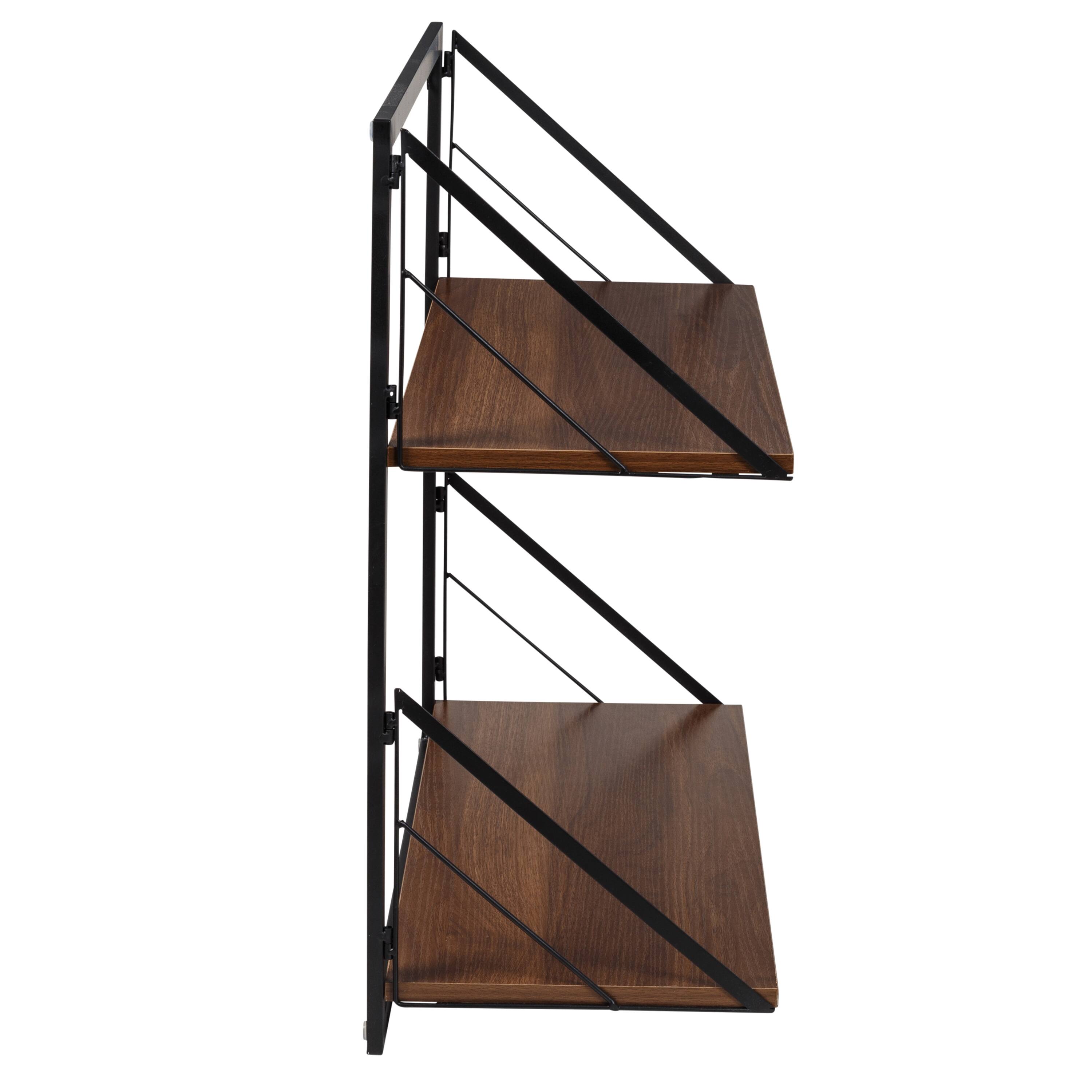 Honey Can Do Walnut 2-Tier Floating Wall Shelf