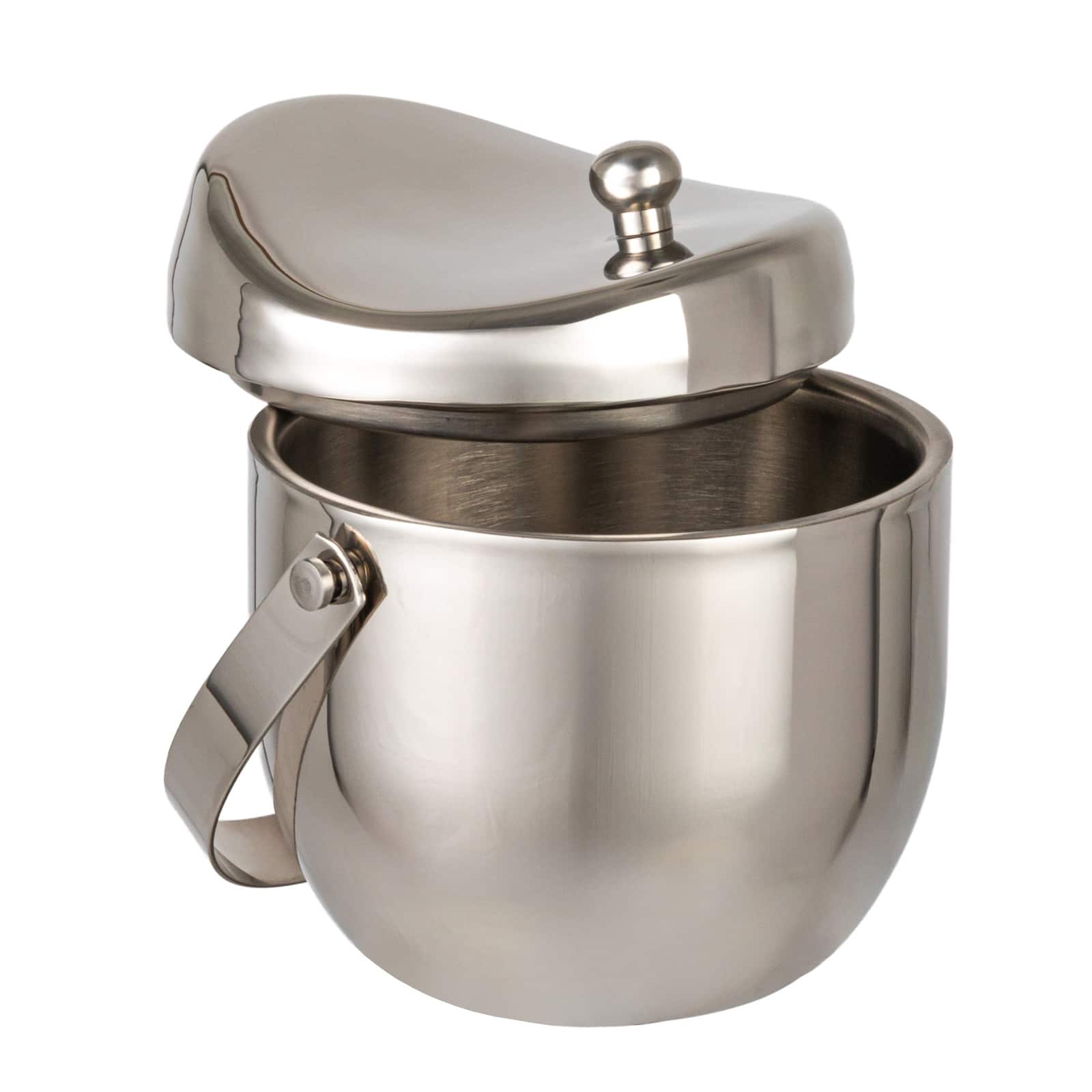 Hello Honey 1-Quart Stainless Steel Double-Wall Ice Bucket with Handle and Curved Lid, Brushed Nickel Finish