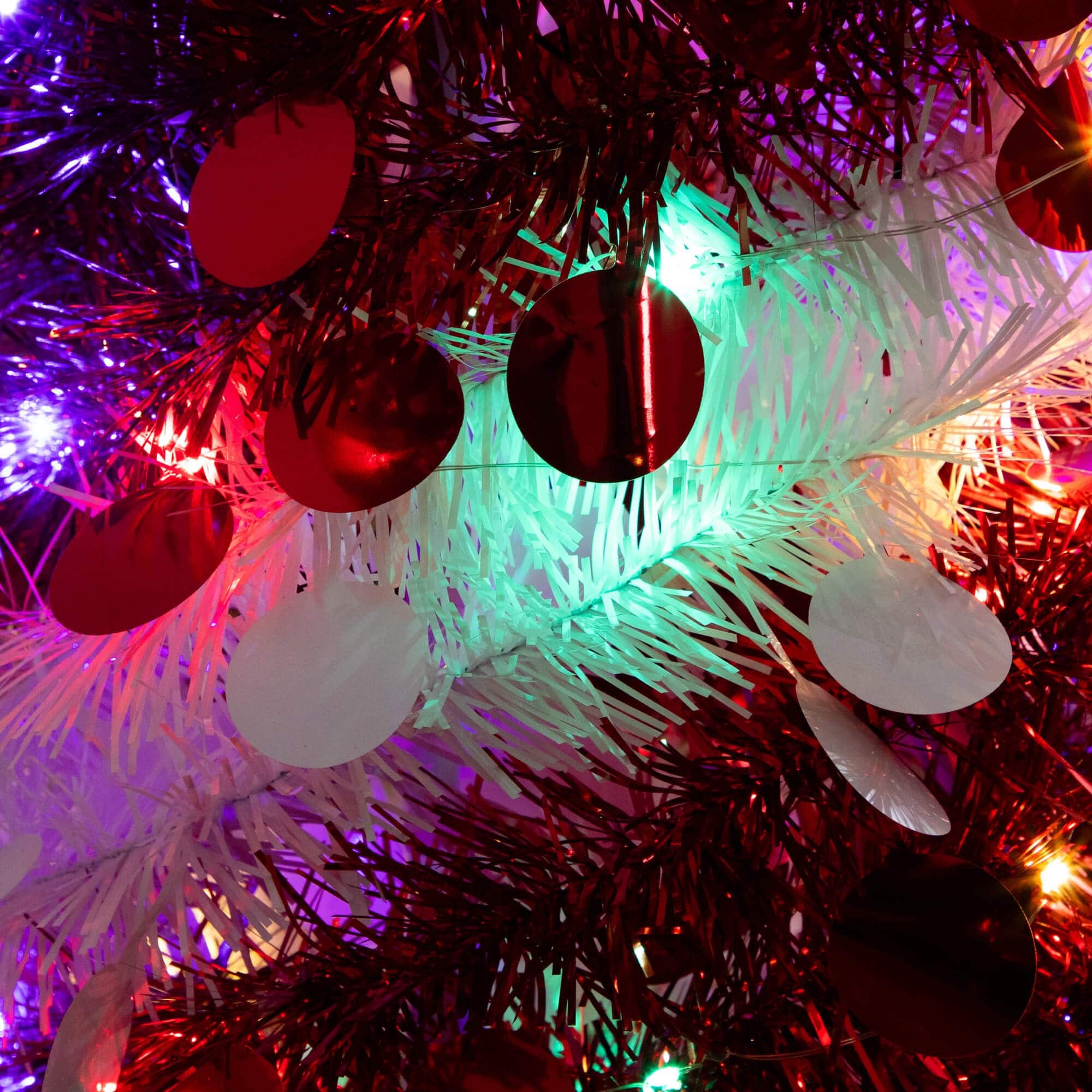 4ft. Pre-Lit Pop up Red & White Tinsel Christmas Tree, Multicolor Lights