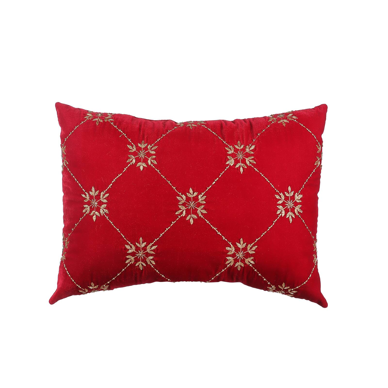 20" x 14" Burgundy Embroidered Snowflakes Throw Pillow by Ashland®