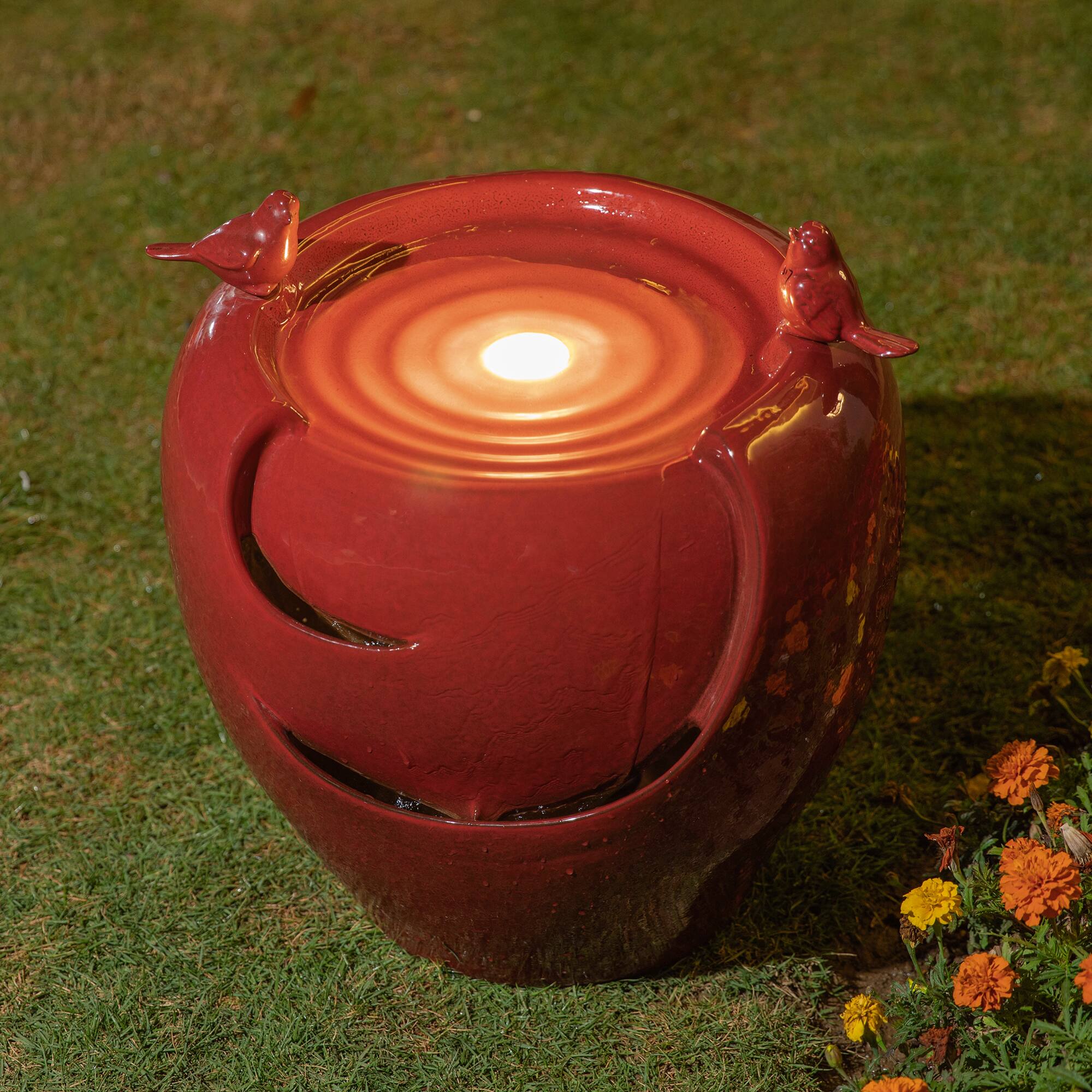 Glitzhome&#xAE; 19.5&#x22; Red Birds LED Ceramic Fountain