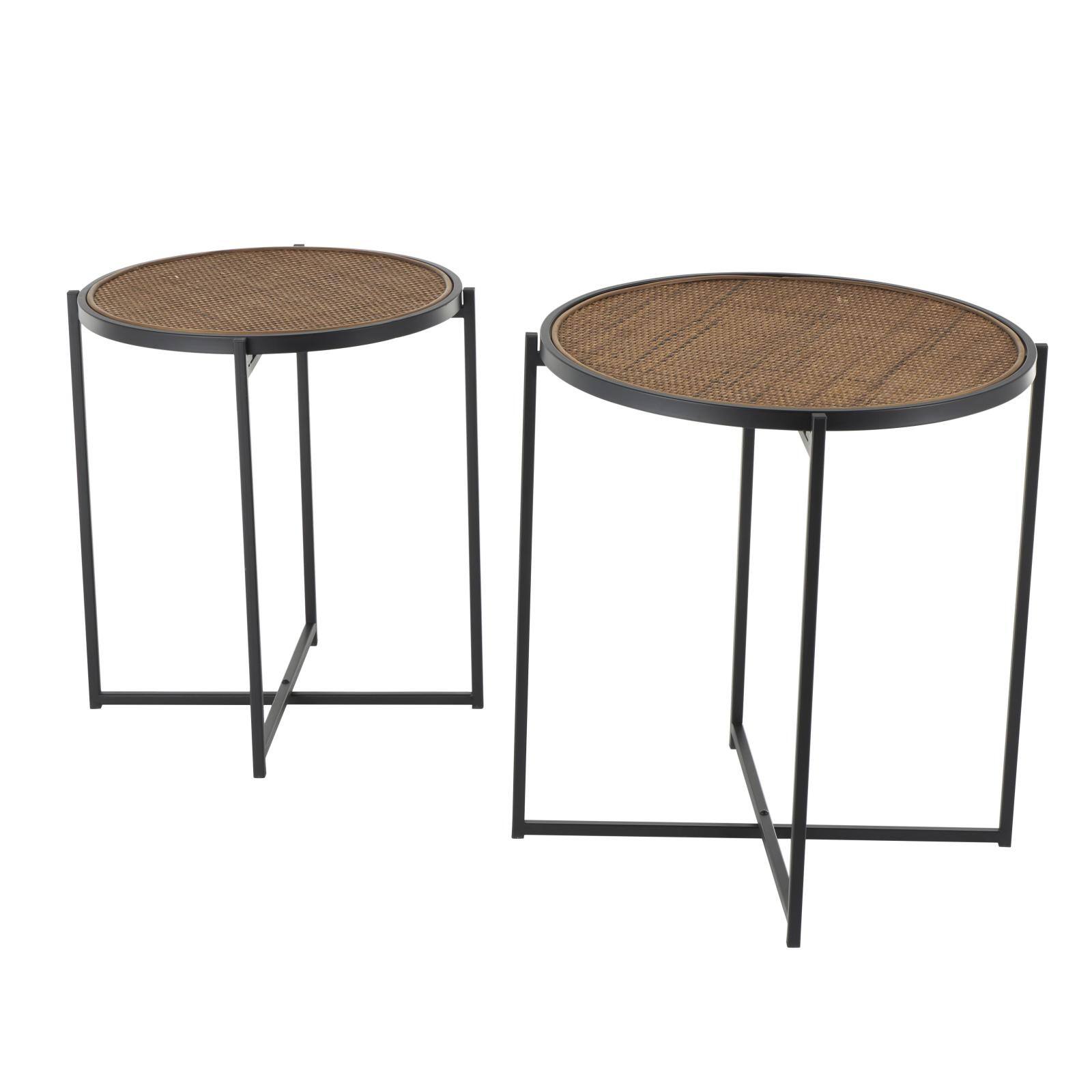 Black Metal & Woven Rattan Accent Table Set