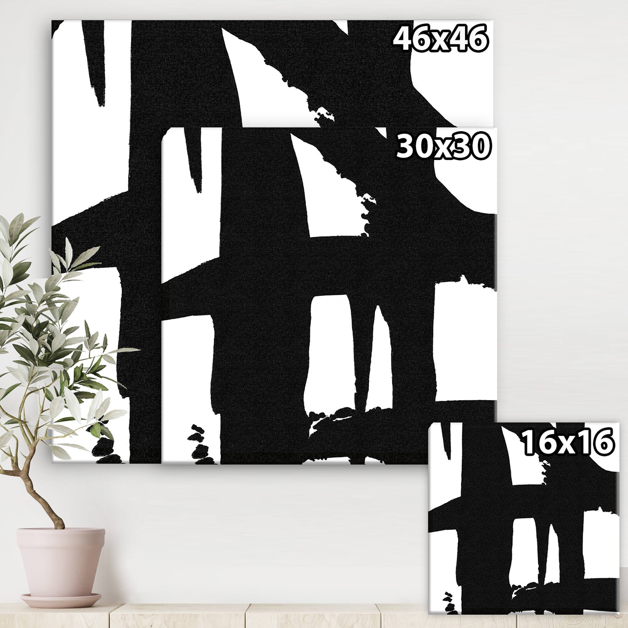 Designart - Black & White Crossing Paths II - Modern & Contemporary Canvas Artwork