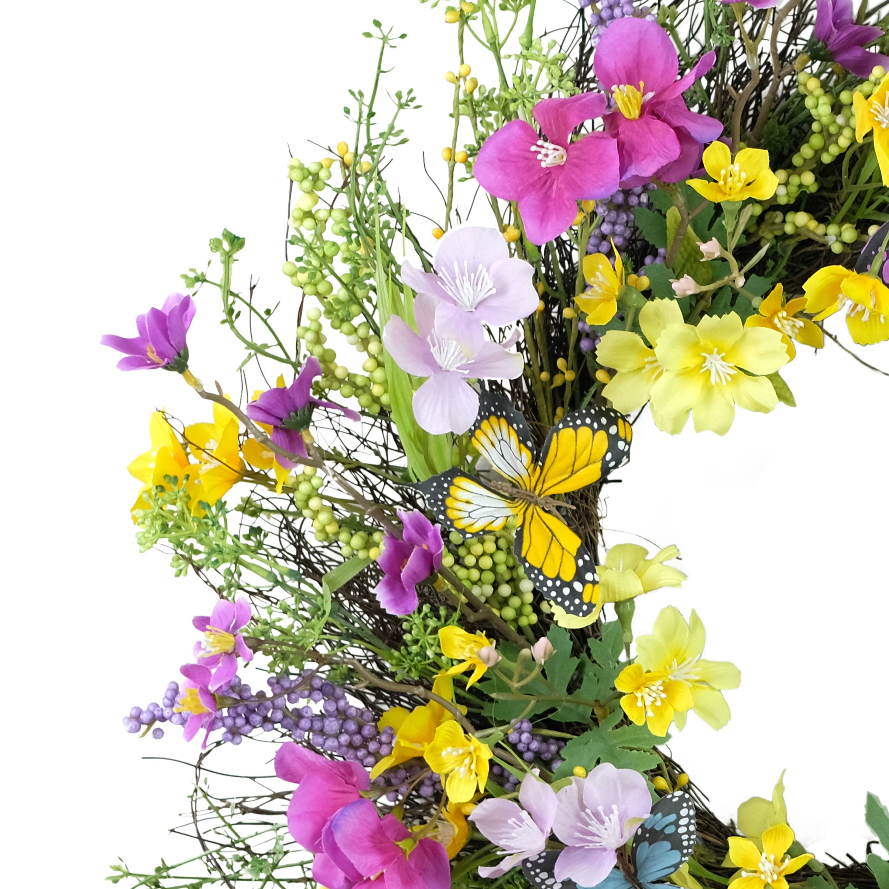 24" Pink, Purple & Yellow Spring Dogwood Floral Wreath