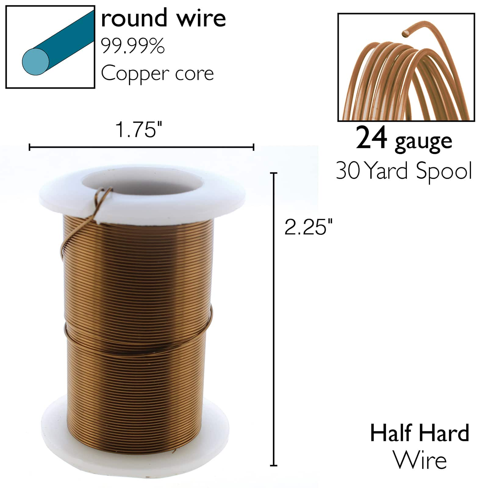 Wire Elements, Tarnish Resistant Copper Wire, 24 Gauge 1 Yard Each