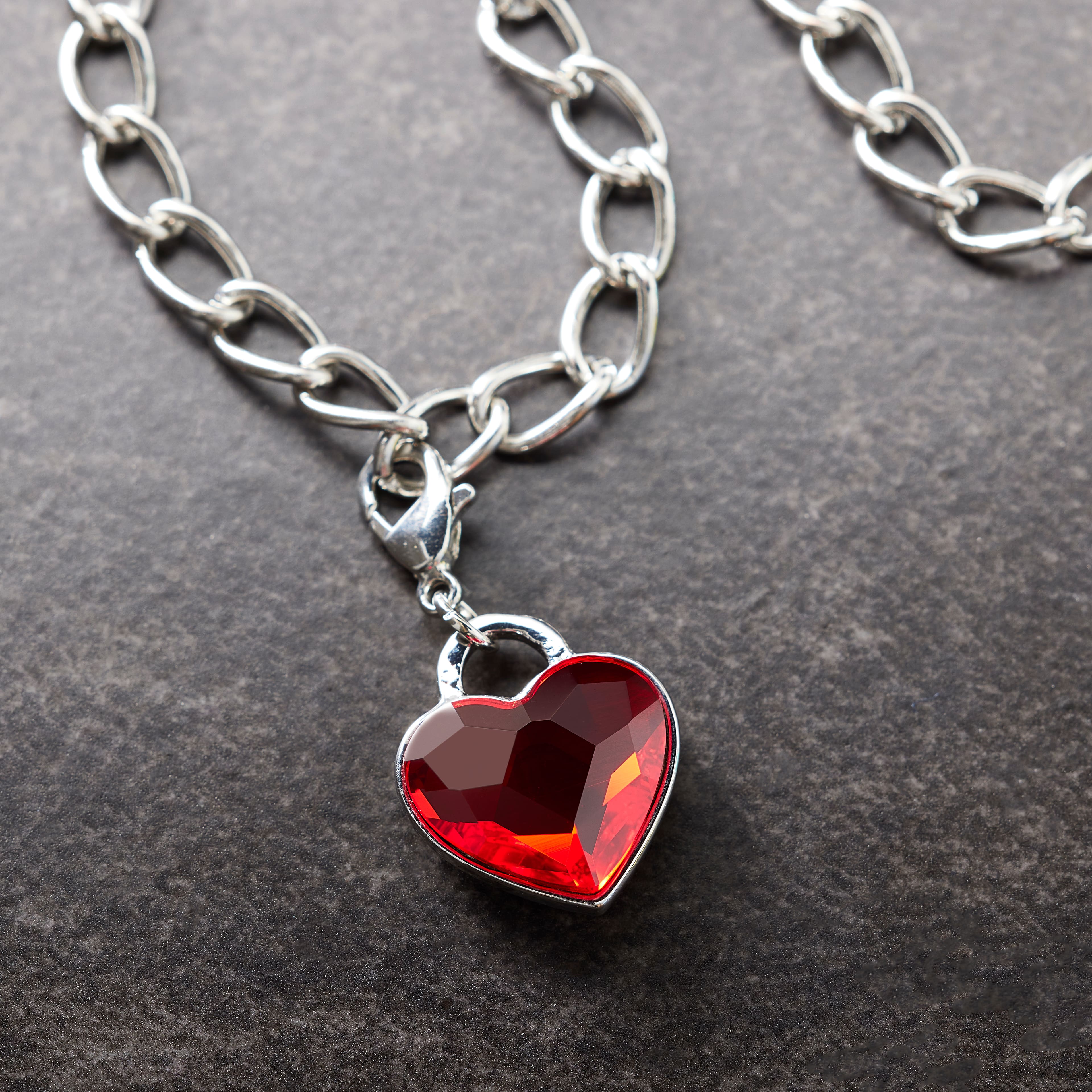 Double-Sided Red Austrian Crystal &#x26; Silver Filigree Heart Lock Charm by Bead Landing&#x2122;