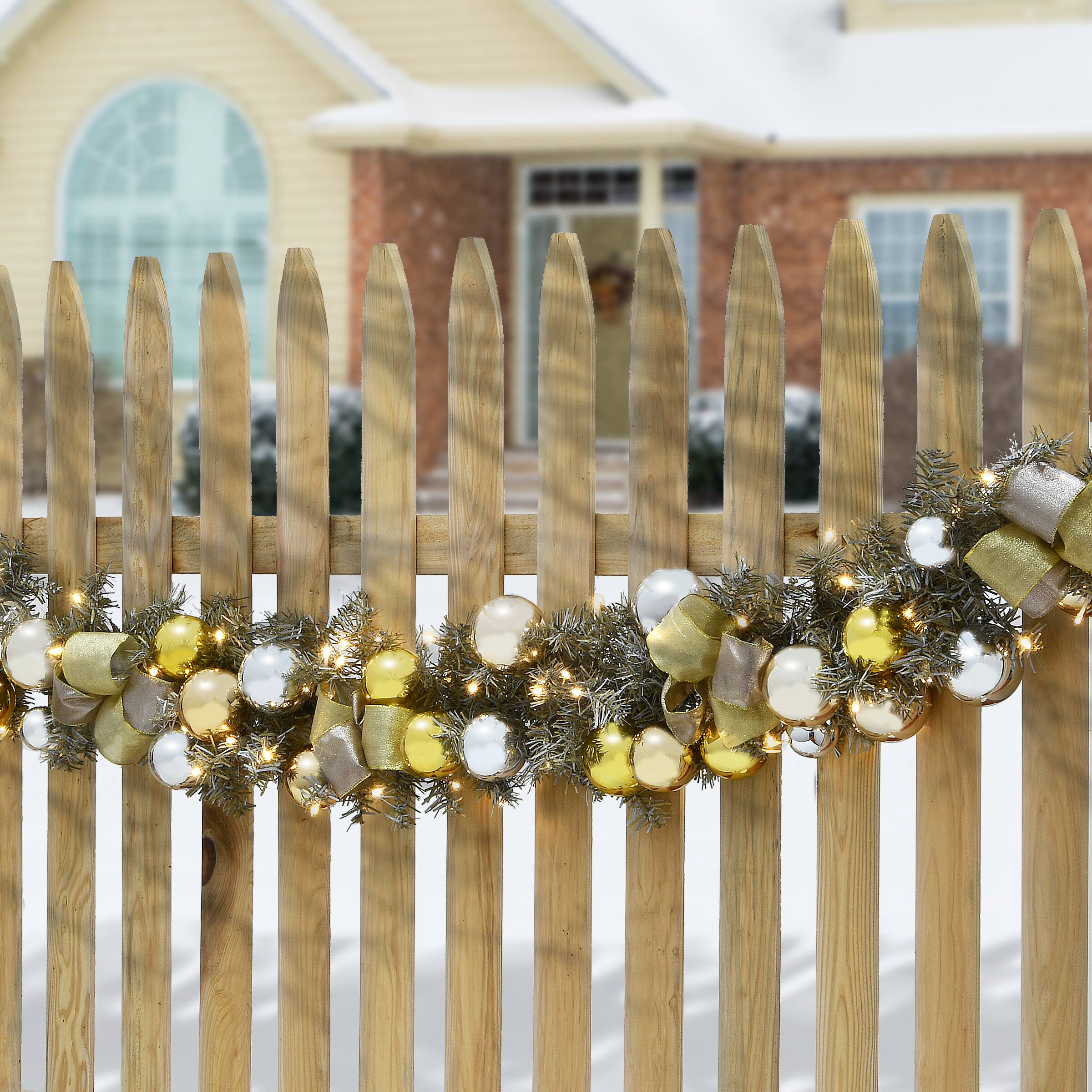 9ft. Pre-Lit Gold Ornament Metallic Garland