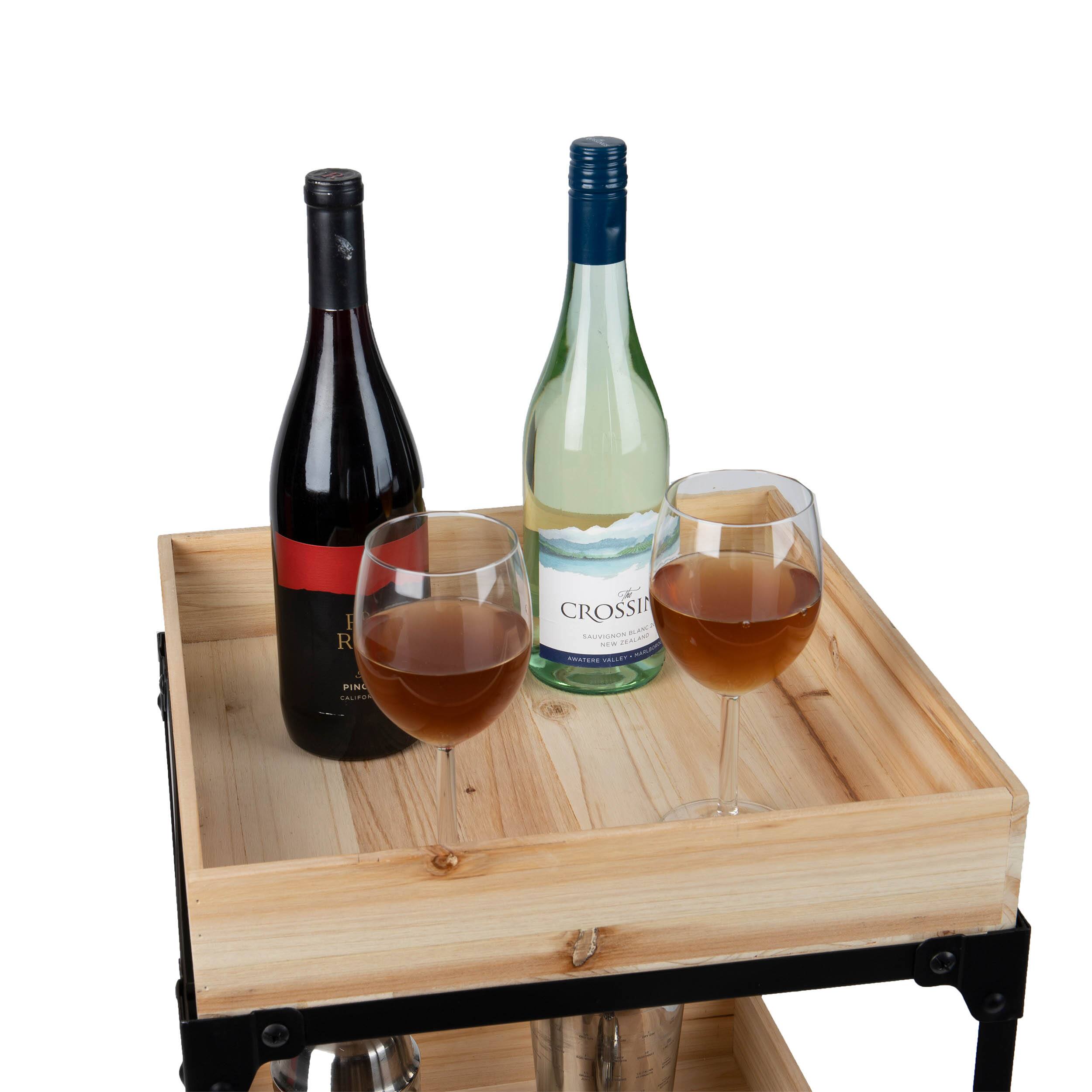 Mind Reader 3-Tier Black Metal Rolling Organizer with Wooden Baskets