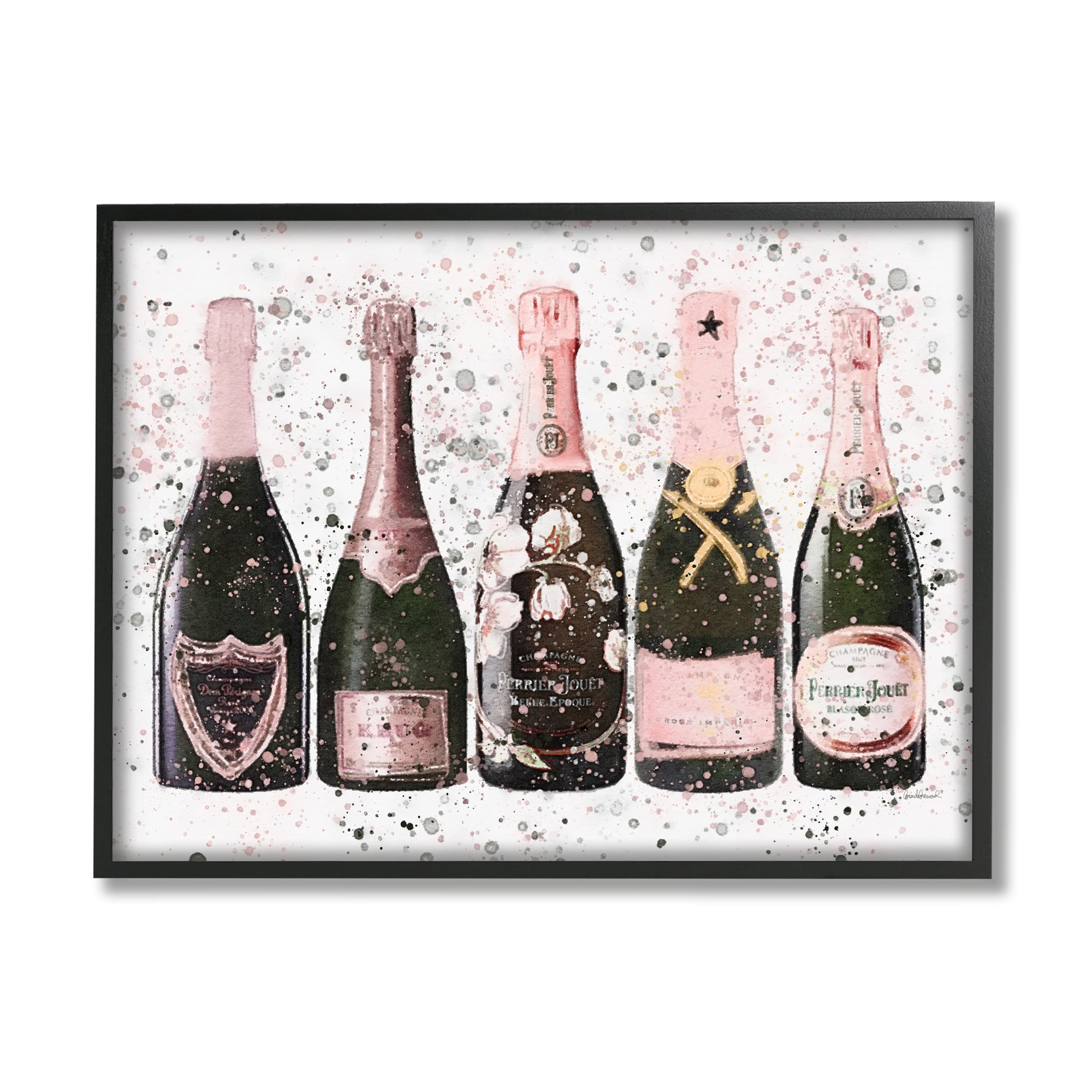 Stupell Industries Chic Pink Rose Bottles Modern Fashion Splash Framed Wall Art