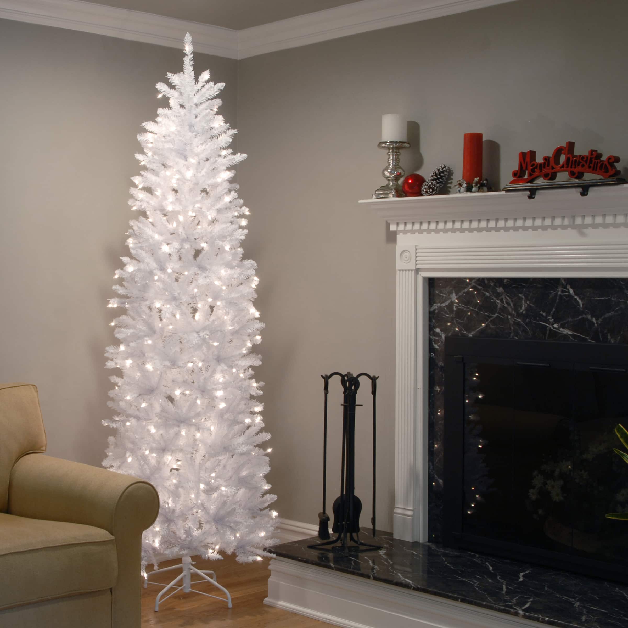 9ft. Pre-Lit Kingswood White Fir Artificial Christmas Tree, Clear Lights