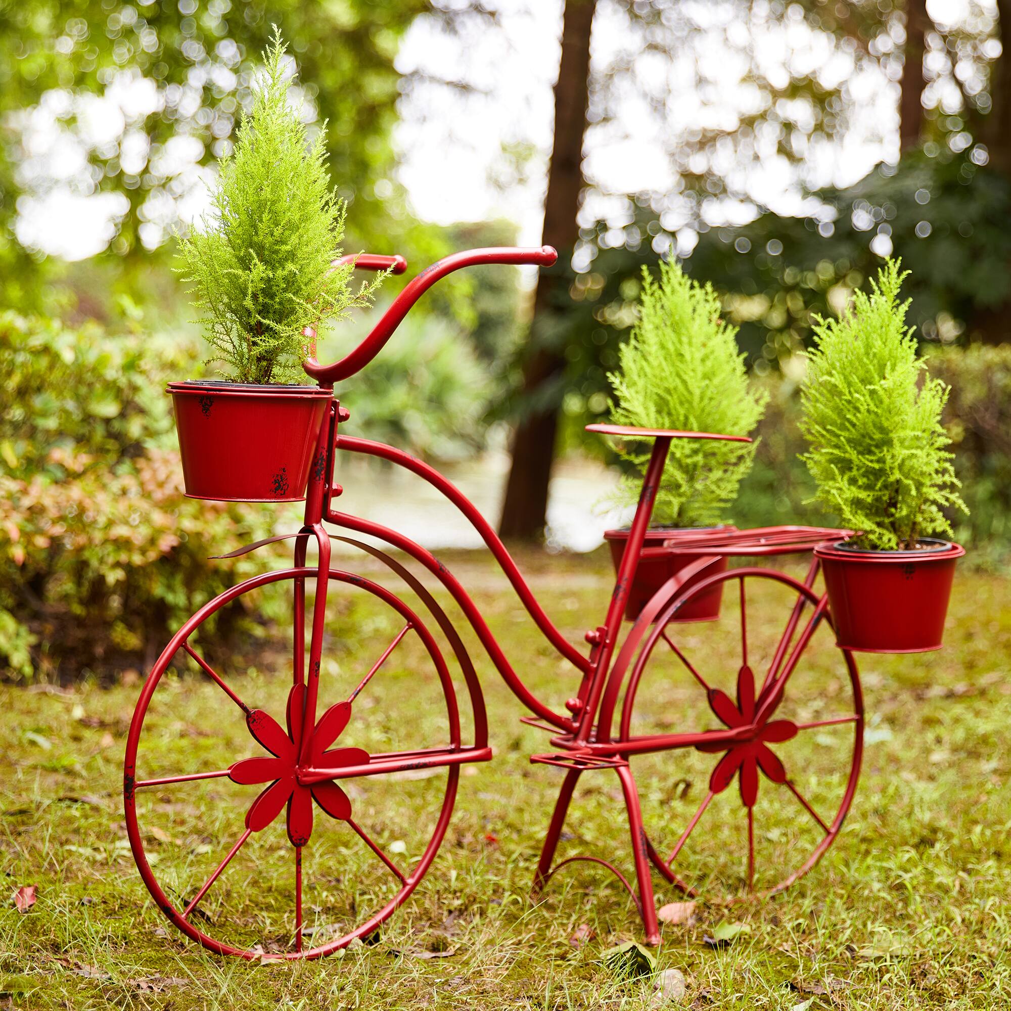 Glitzhome® 25.98" Red Metal Bicycle Planter