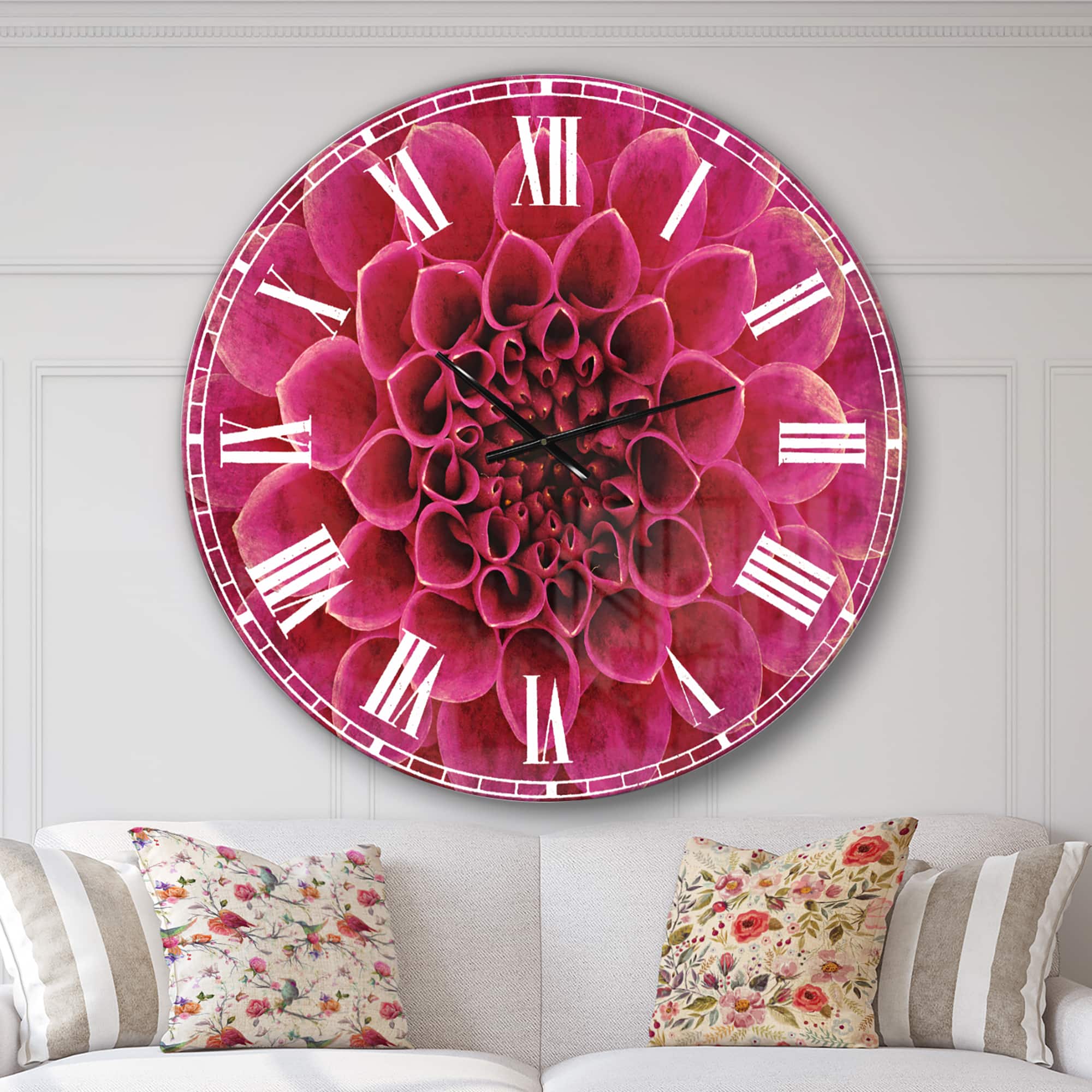 Designart &#x27;Dark Pink Abstract Flower Petals Traditional Wall Clock