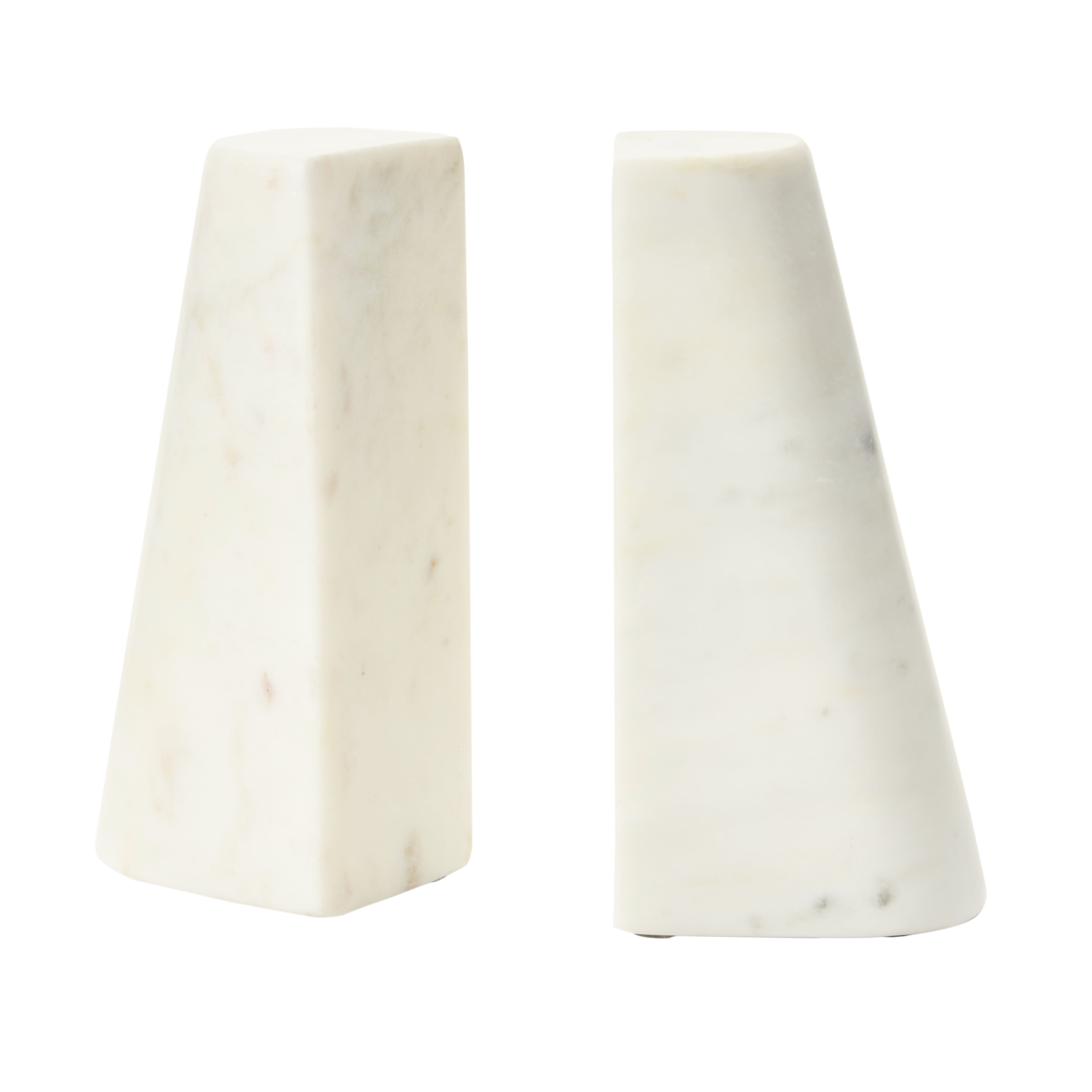 6&#x22; White Geometric Marble Bookends with Brass Inlay, 2ct.