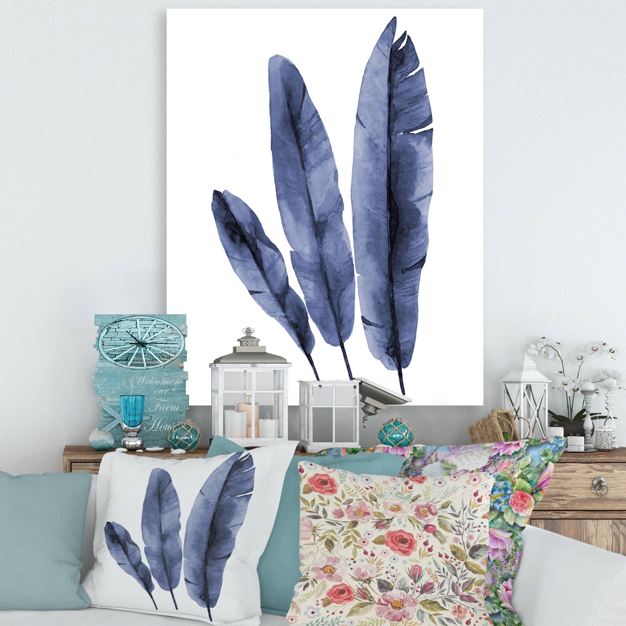 Designart - Navy Blue Tropical Banana Leaves - Tropical Canvas Wall Art Print