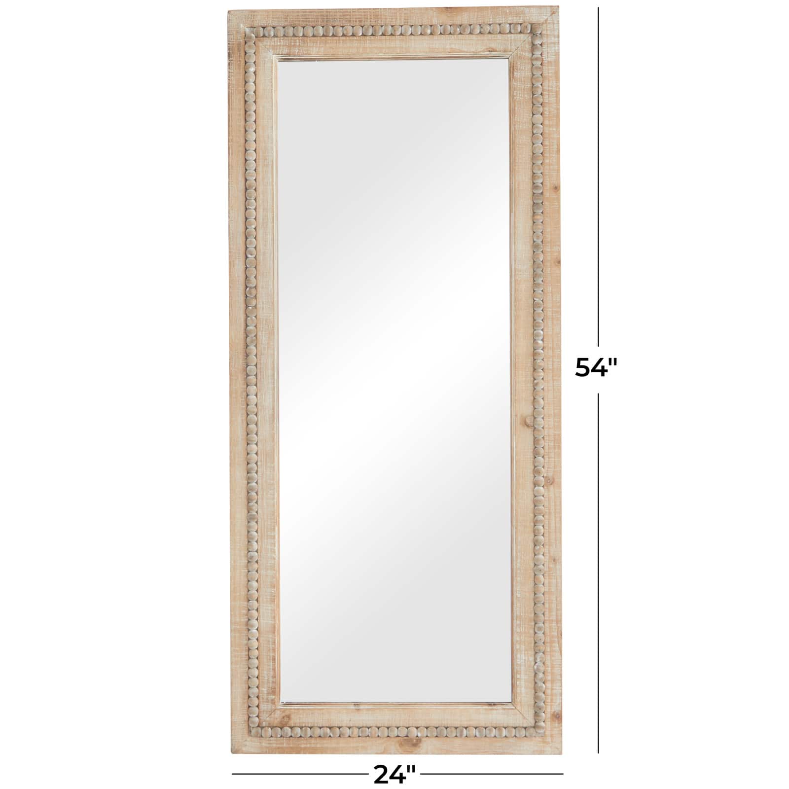 Brown Wood Beaded Frame Wall Mirror with Distressing 24" x 2" x 54"