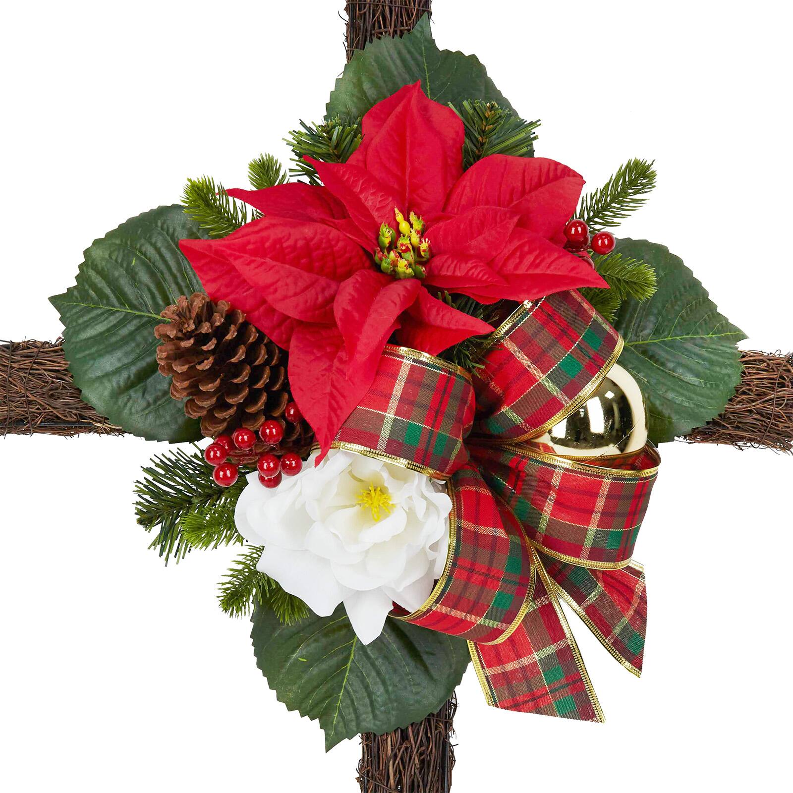 38&#x22; Red &#x26; White Poinsettia Remembrance Cross by Ashland&#xAE;