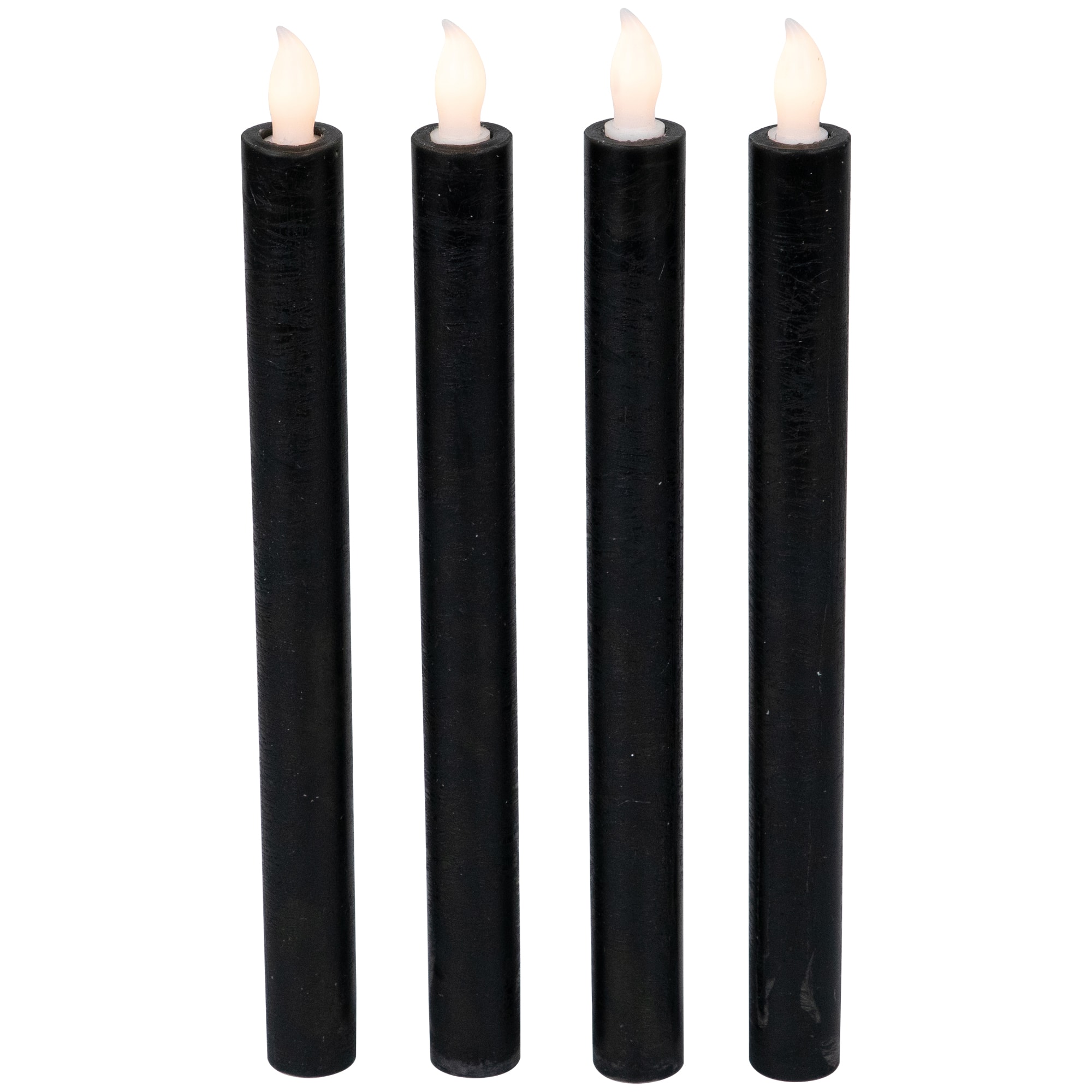 9.5&#x22; Solid Black LED Flickering Flameless Halloween Taper Candles, 4ct.