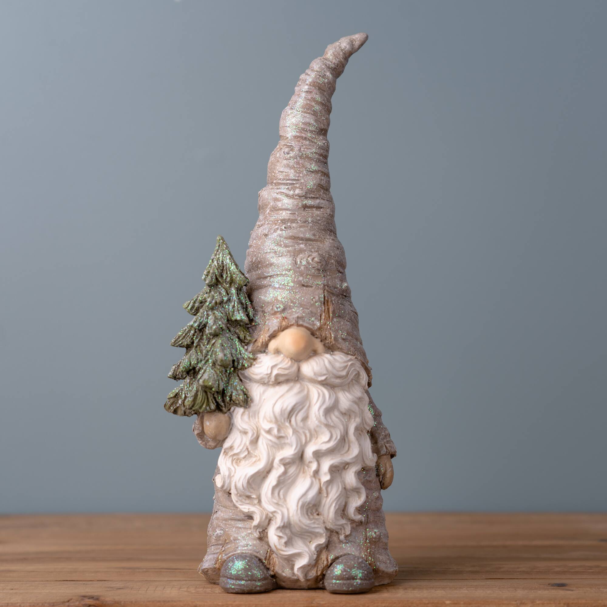 13.5&#x22; Pine Tree Trunk Gnome Statue Set
