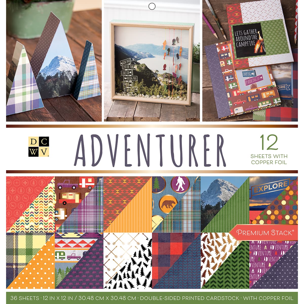 DCWV® 12" x 12" Adventurer Double‑Sided Cardstock Stack with Foil, 36 Sheets