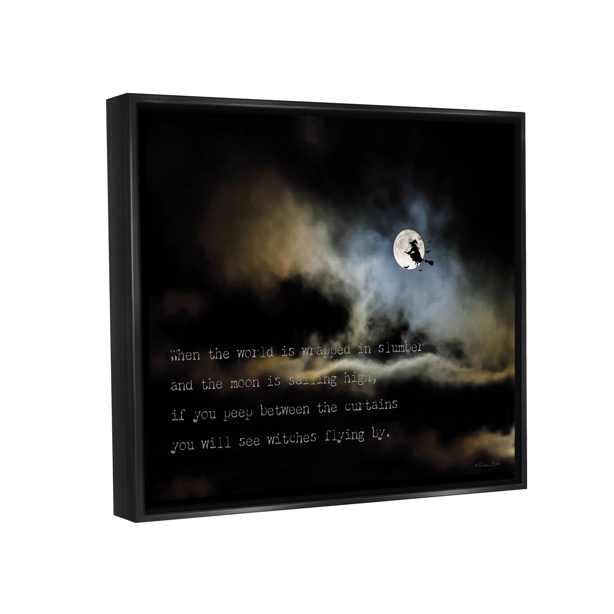 Stupell Industries Witch Flying By Moon Framed Floater Canvas Wall Art