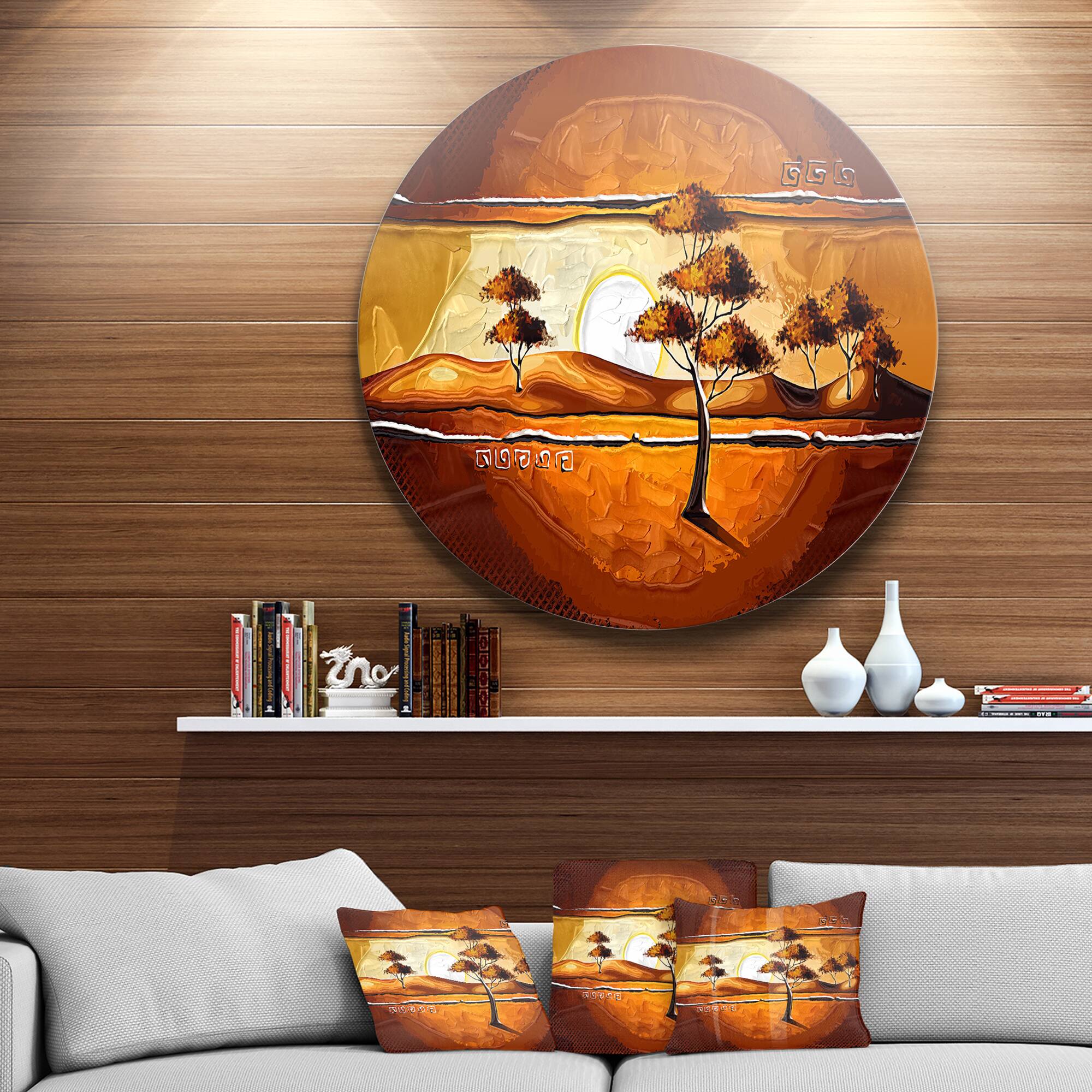 Designart - African Motive Art Watercolor&#x27; Landscape Metal Circle Wall Art