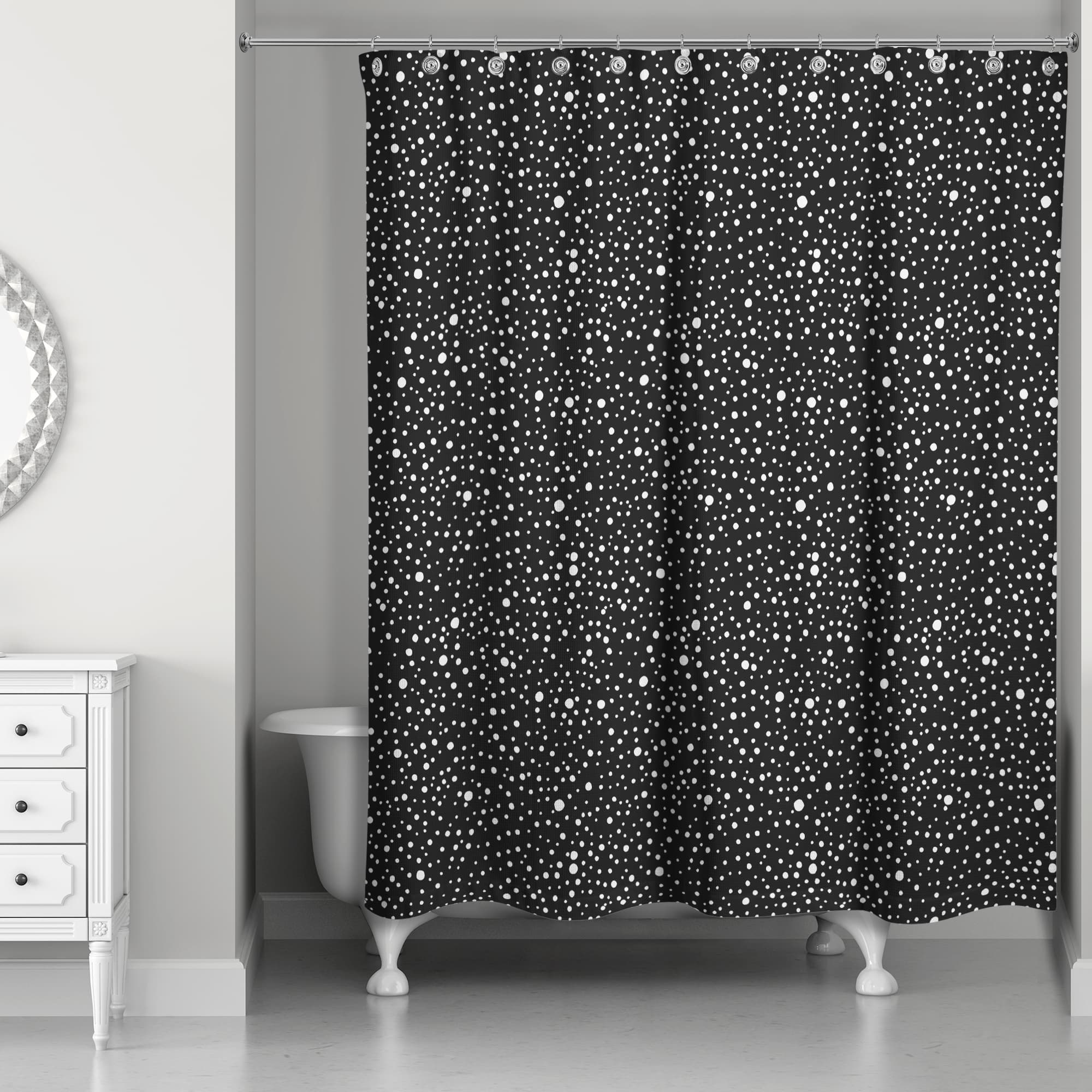 Black & White Snow Dot Pattern Shower Curtain